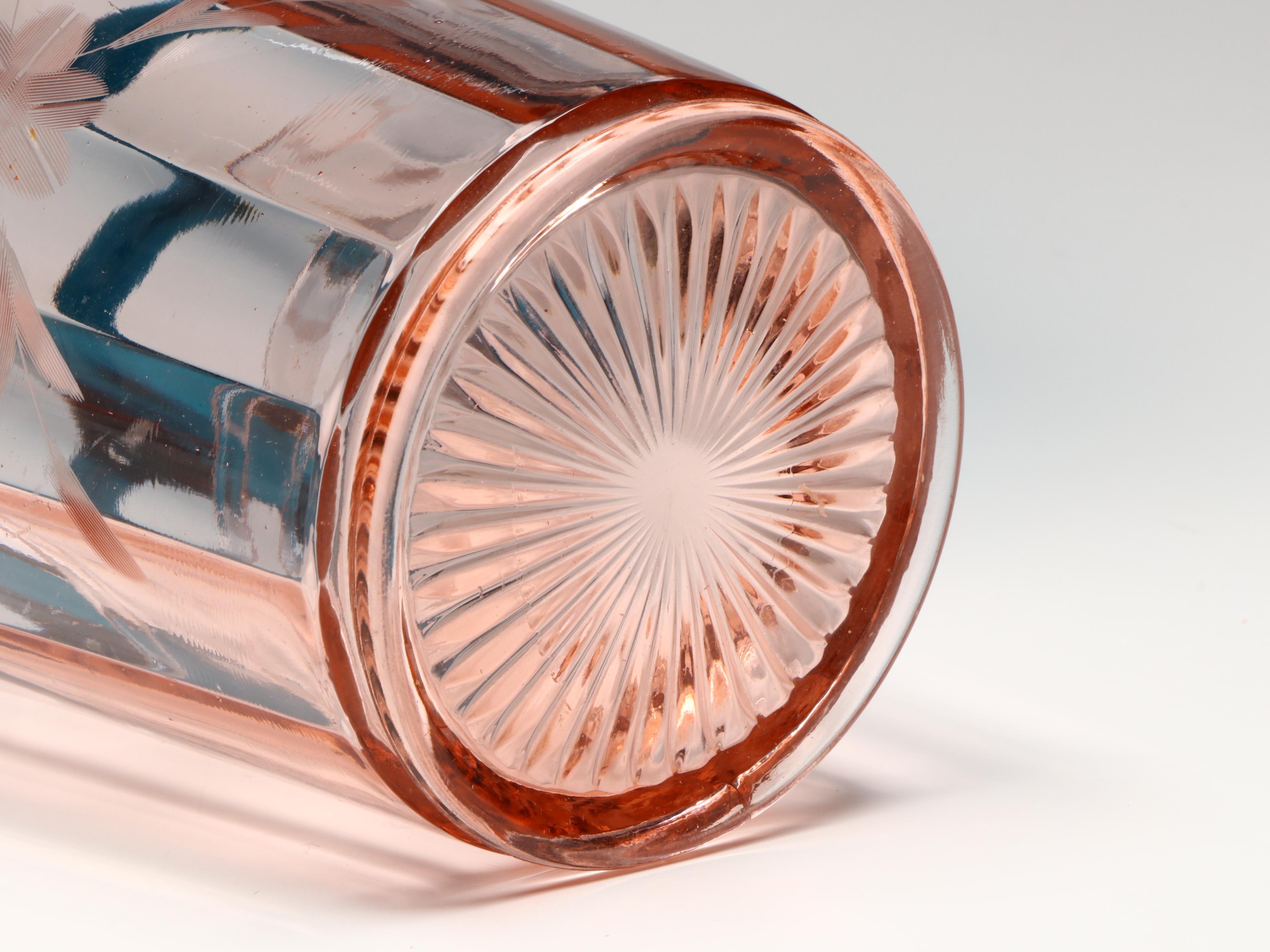 Empoli Italian Glass Blue Optic Goblet Bowl with Pink Glass Ice Bucket and Jar