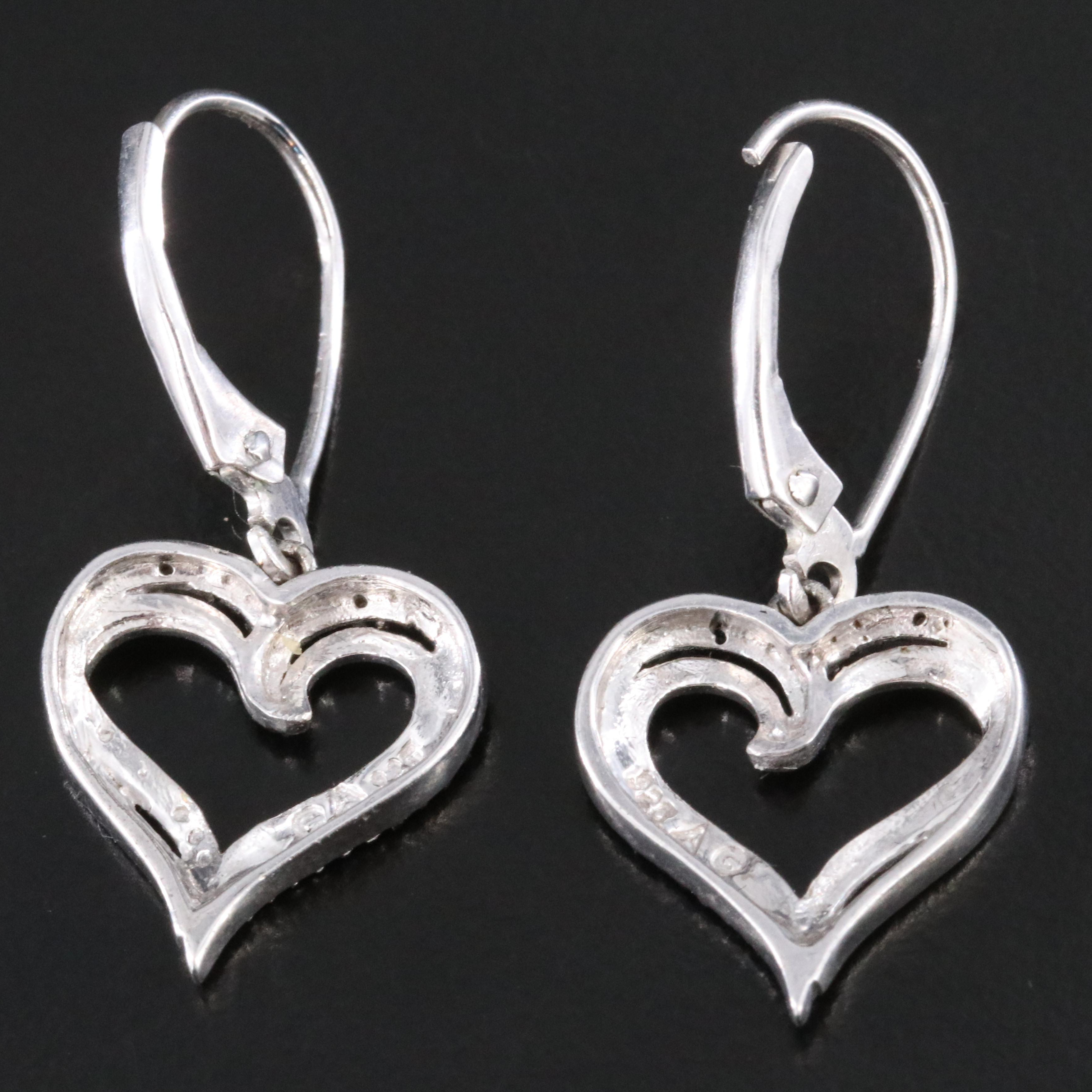 Sterling Diamond Heart Earrings with Lab Grown Fancy Blue Diamonds