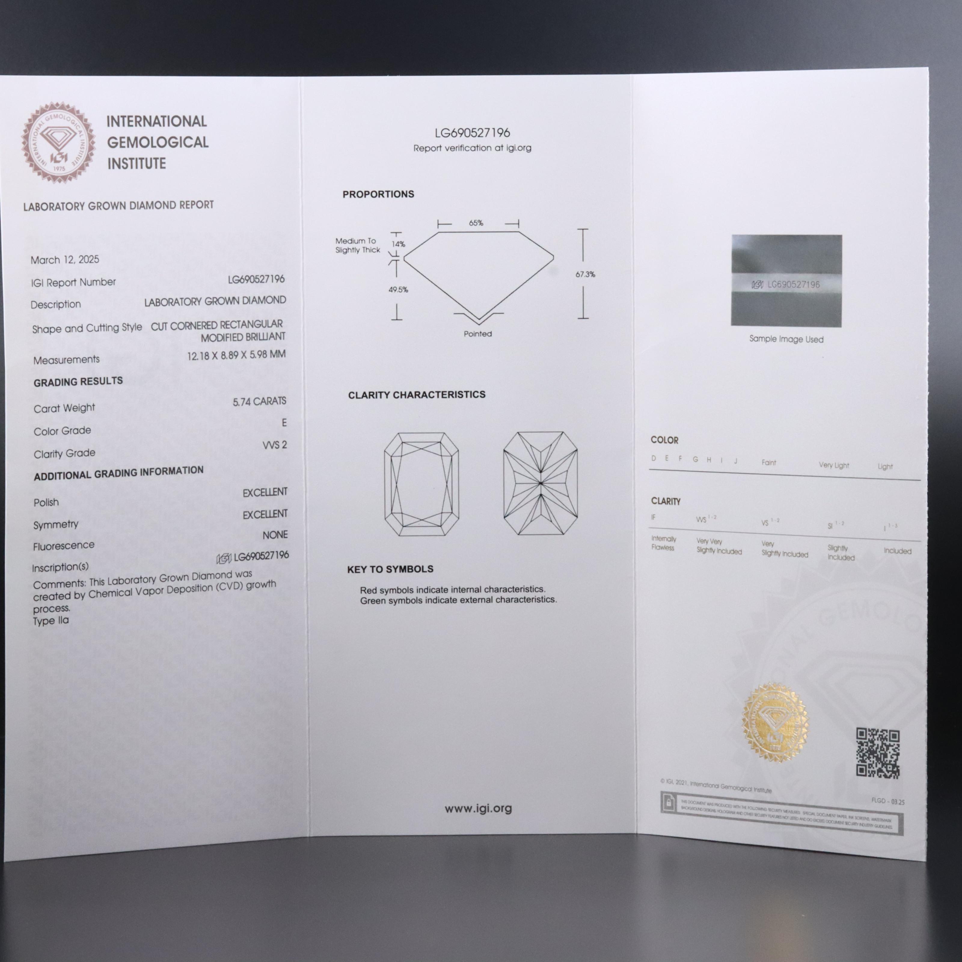 Loose 5.74 CT Lab Grown Diamond with IGI Report