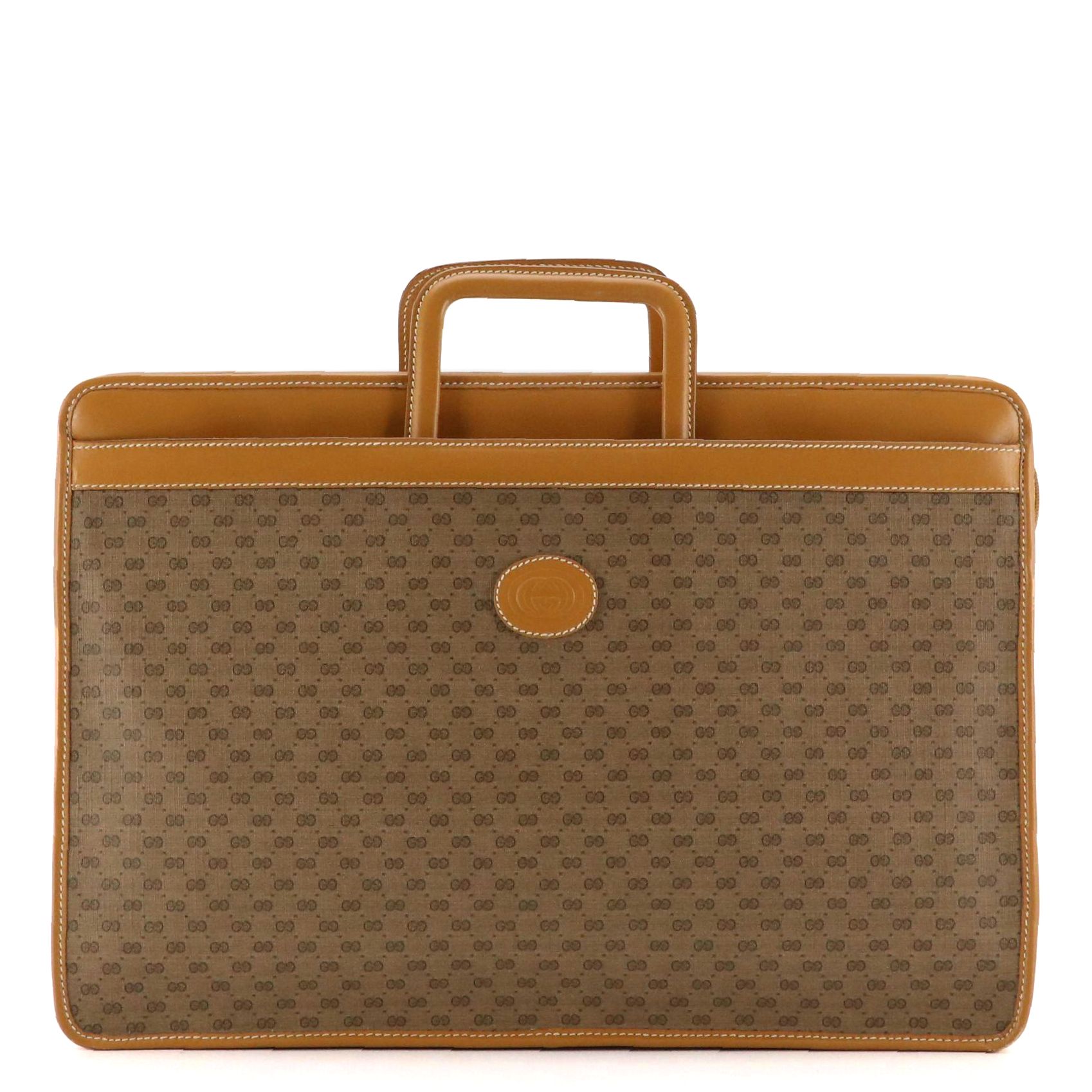 Gucci Business Bag in Micro GG Supreme Canvas and Tan Leather