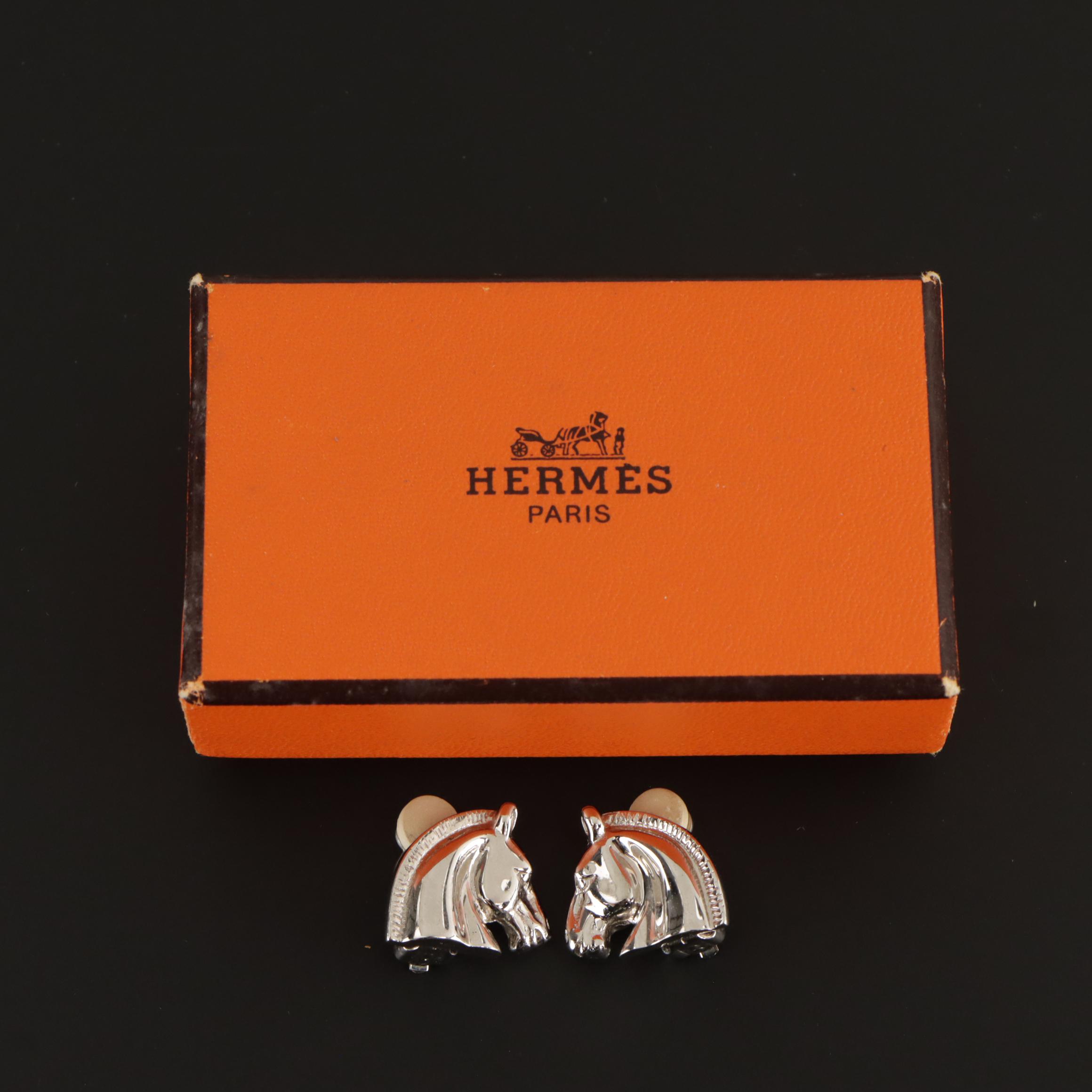 Hermès "Bijouterie Fantaisie" Horse Head Clip-On Earrings in Box