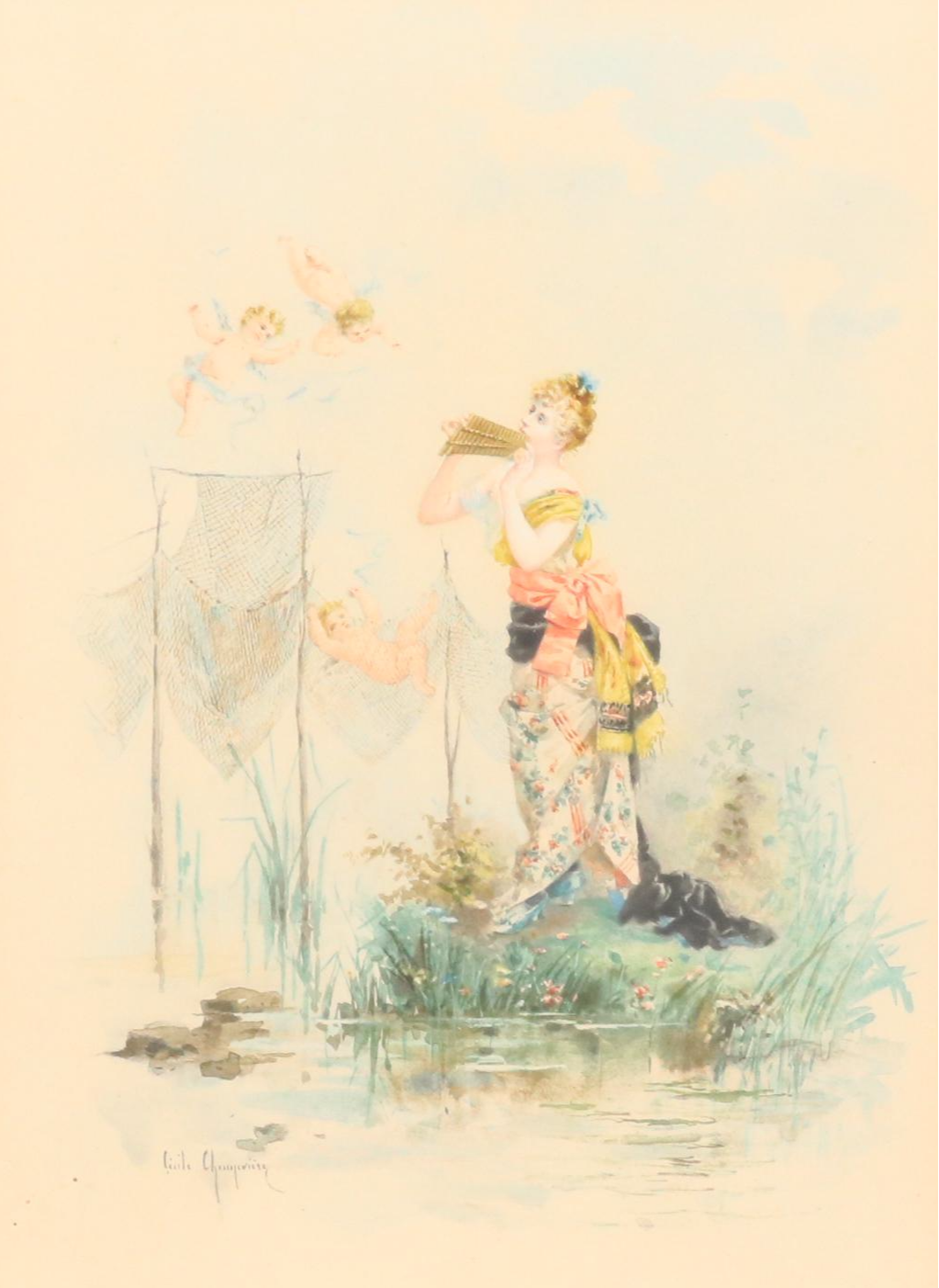 Embellished Etching After Cécile Chenevière, Circa 1900