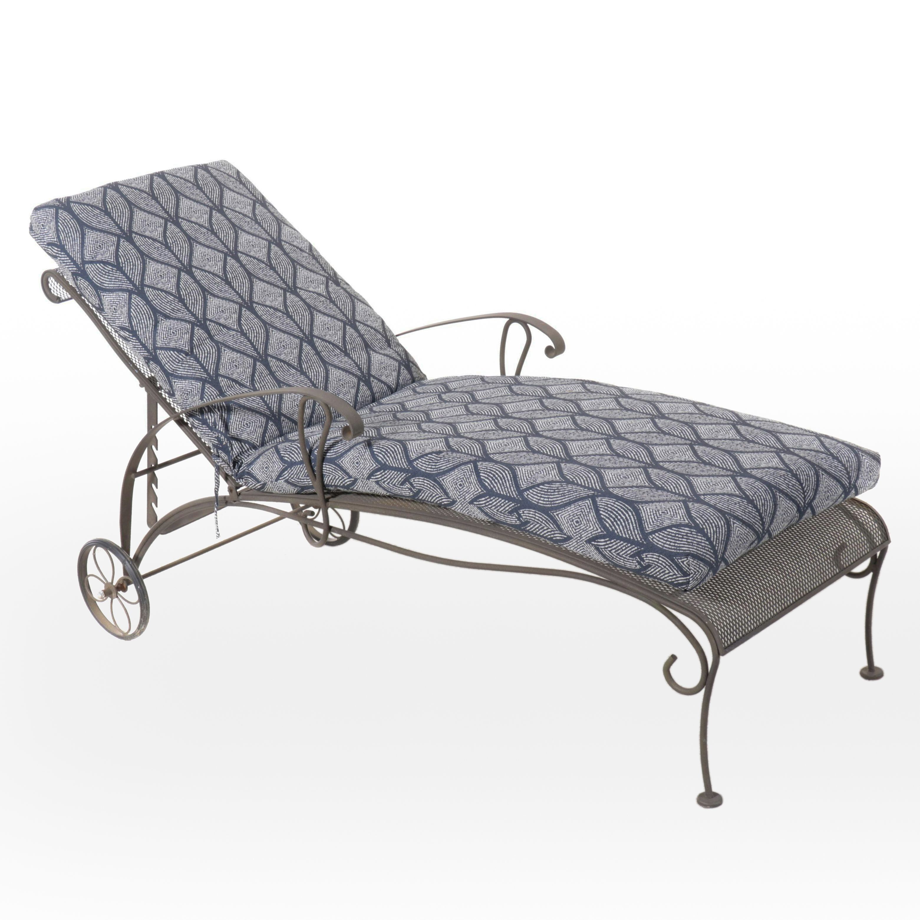 Wrought Metal Mesh Patio Chaise Lounge with Cushion