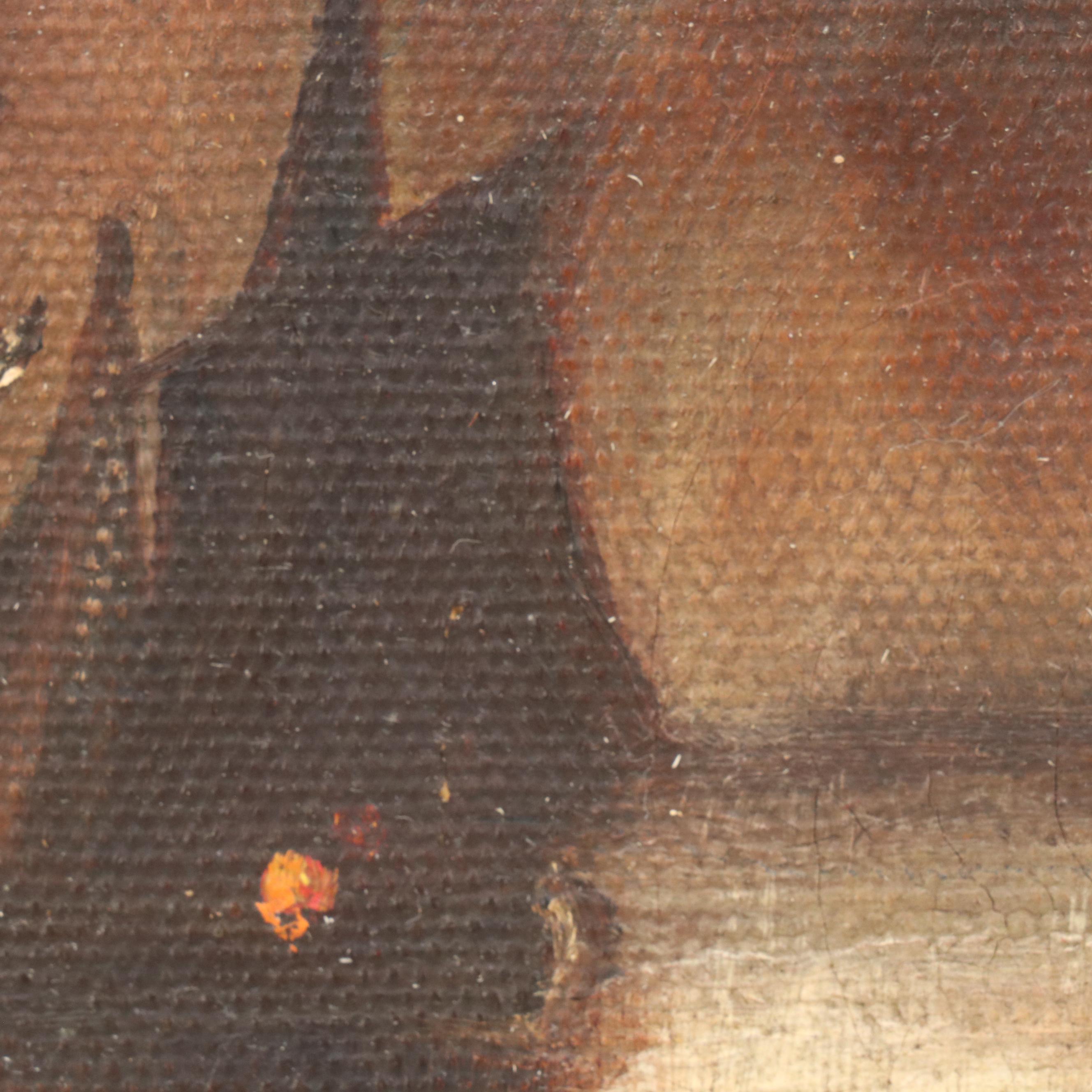 Naval Battle Scene Oil Painting, Circa 1910