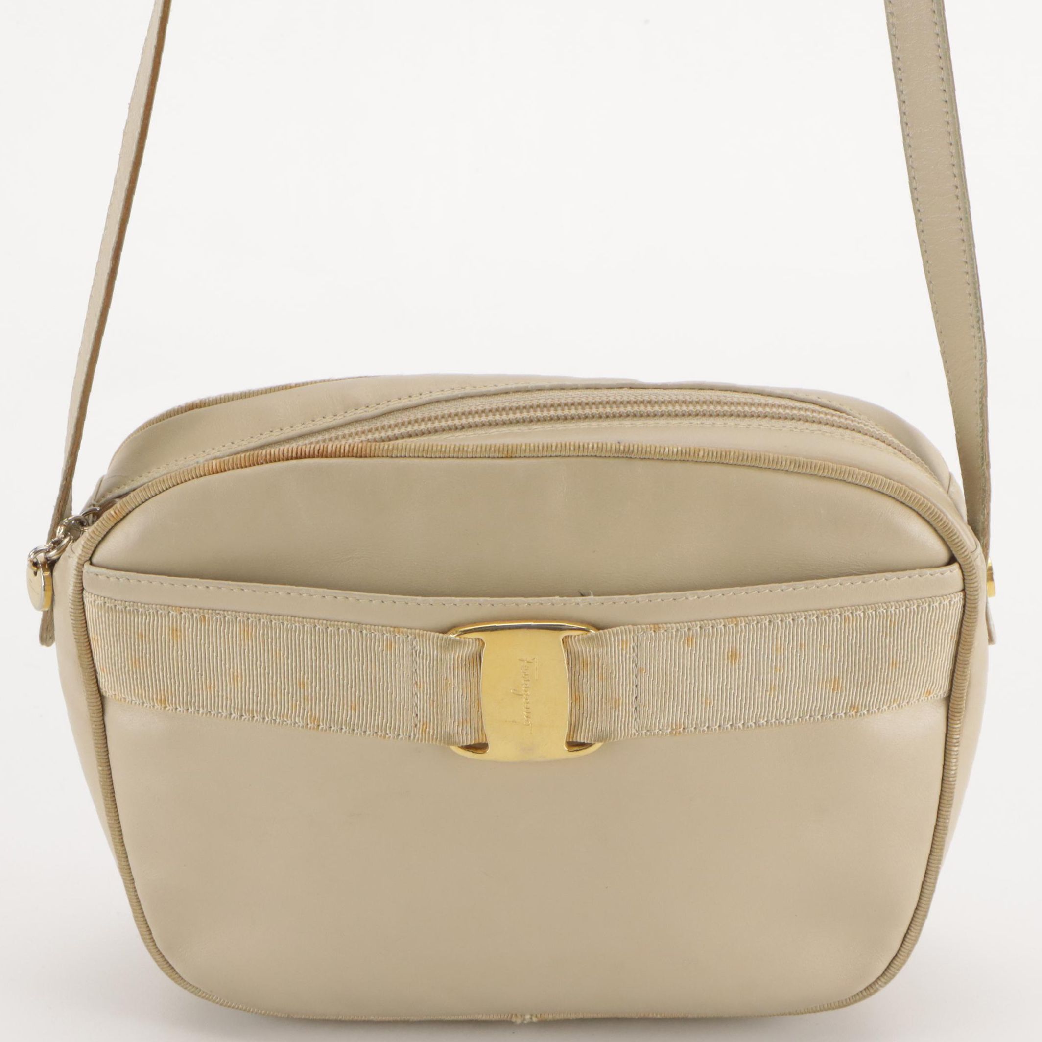Salvatore Ferragamo Vara Bow Camera Crossbody Bag in Neutral Leather