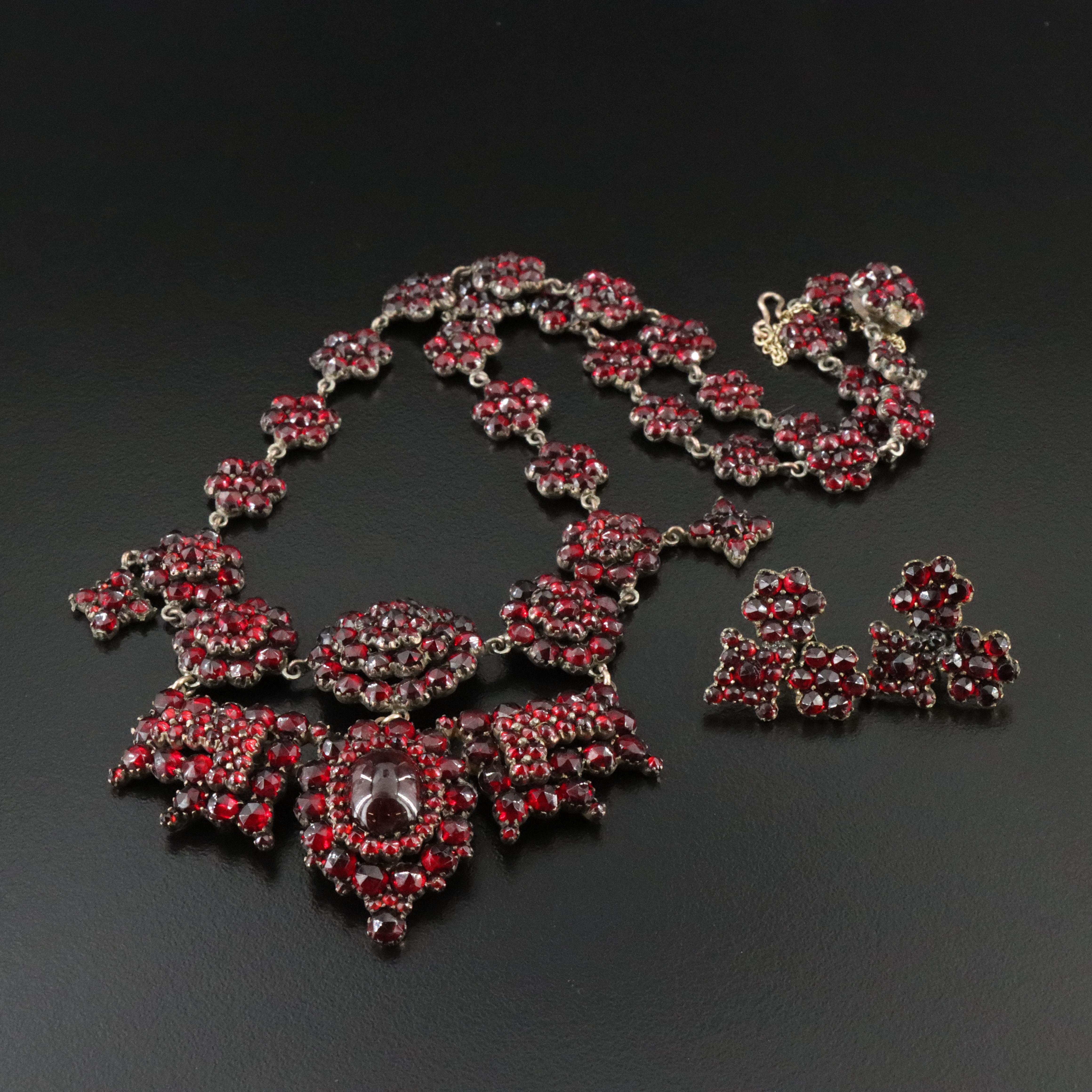 Antique Garnet Necklace and Earrings Set