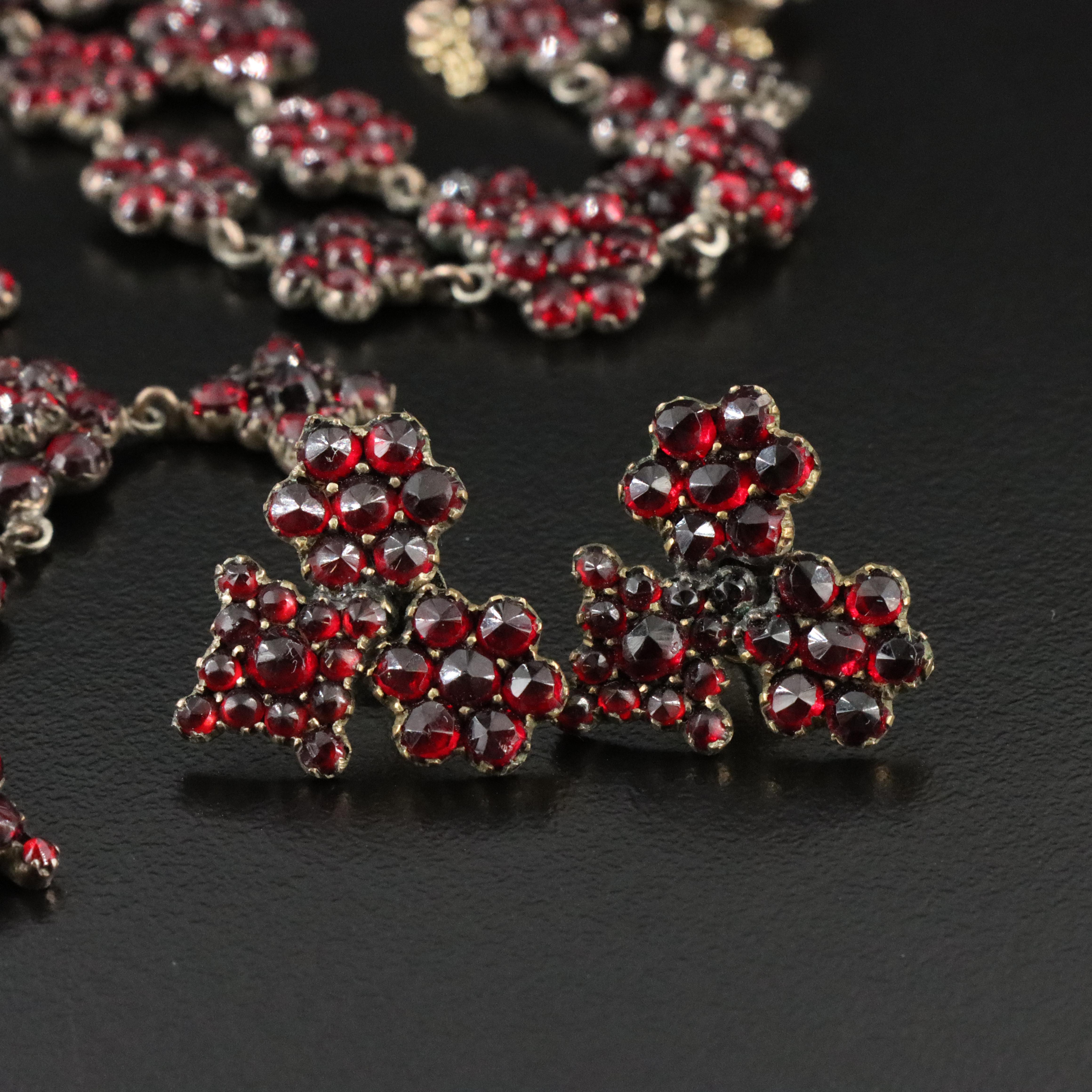 Antique Garnet Necklace and Earrings Set