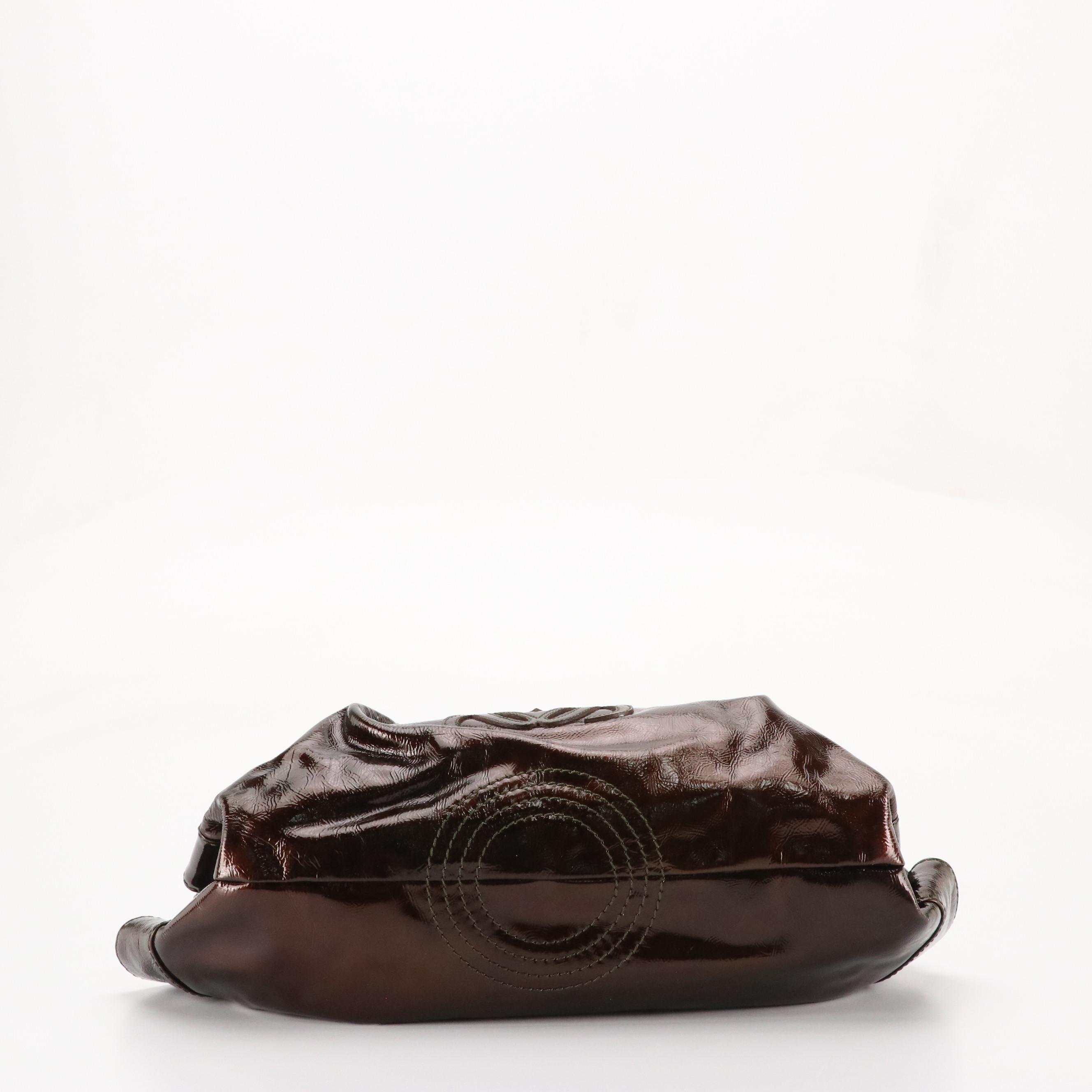 Loewe Aire Soft Top Handle Handbag in Burgundy Crinkled Patent Leather