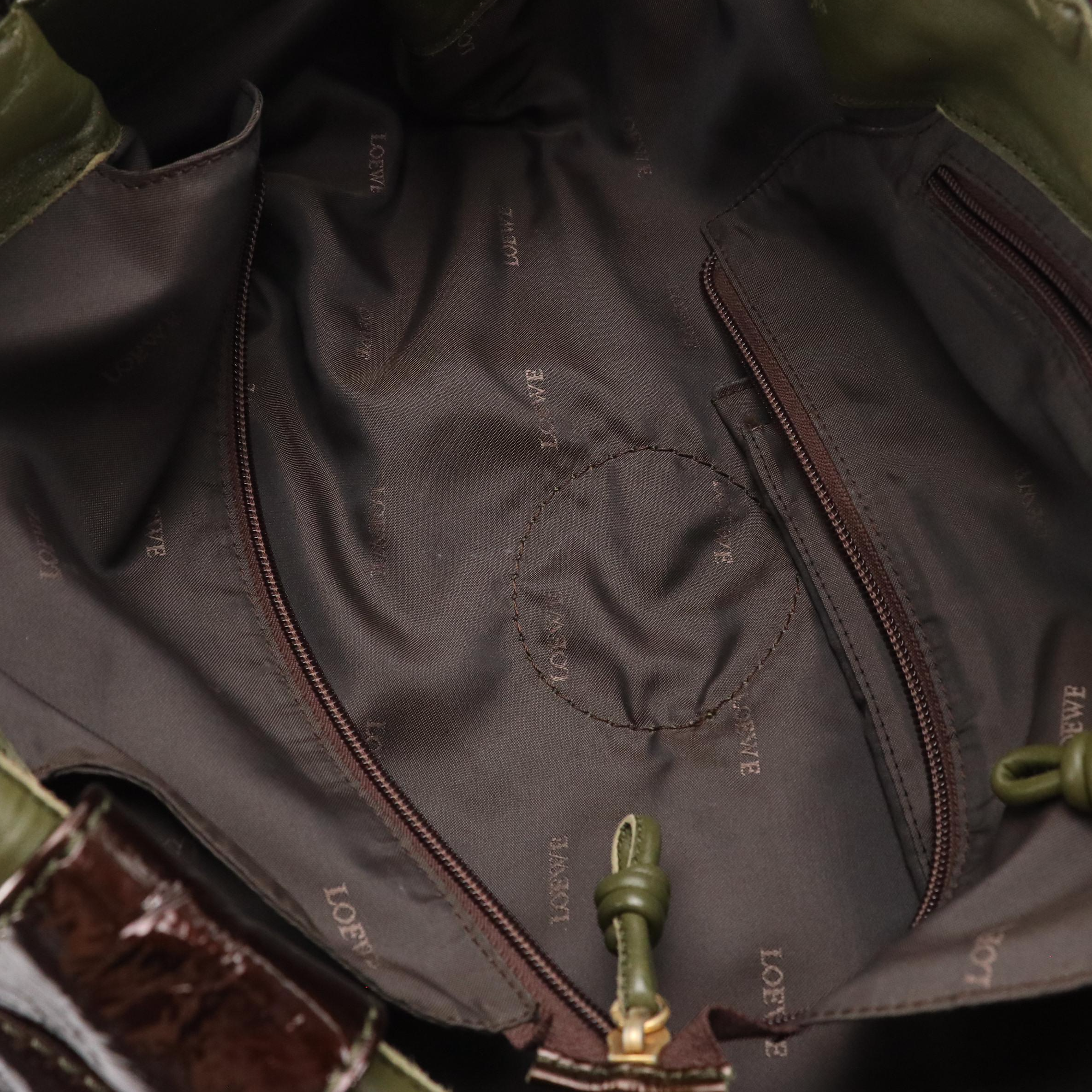 Loewe Aire Soft Top Handle Handbag in Burgundy Crinkled Patent Leather