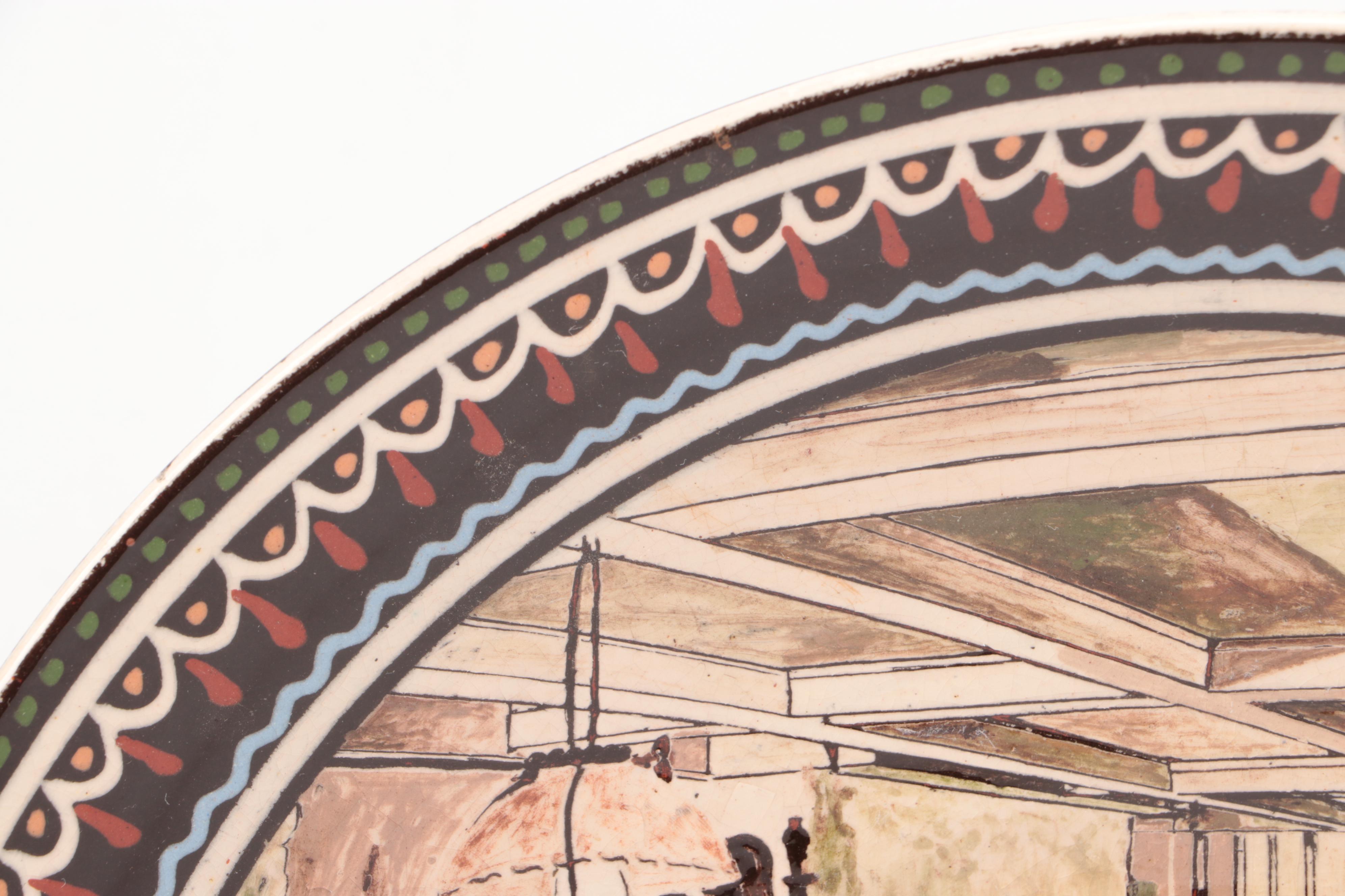 Labik and Other Slip Glazed Redware Chargers Depicting Interior Scenes