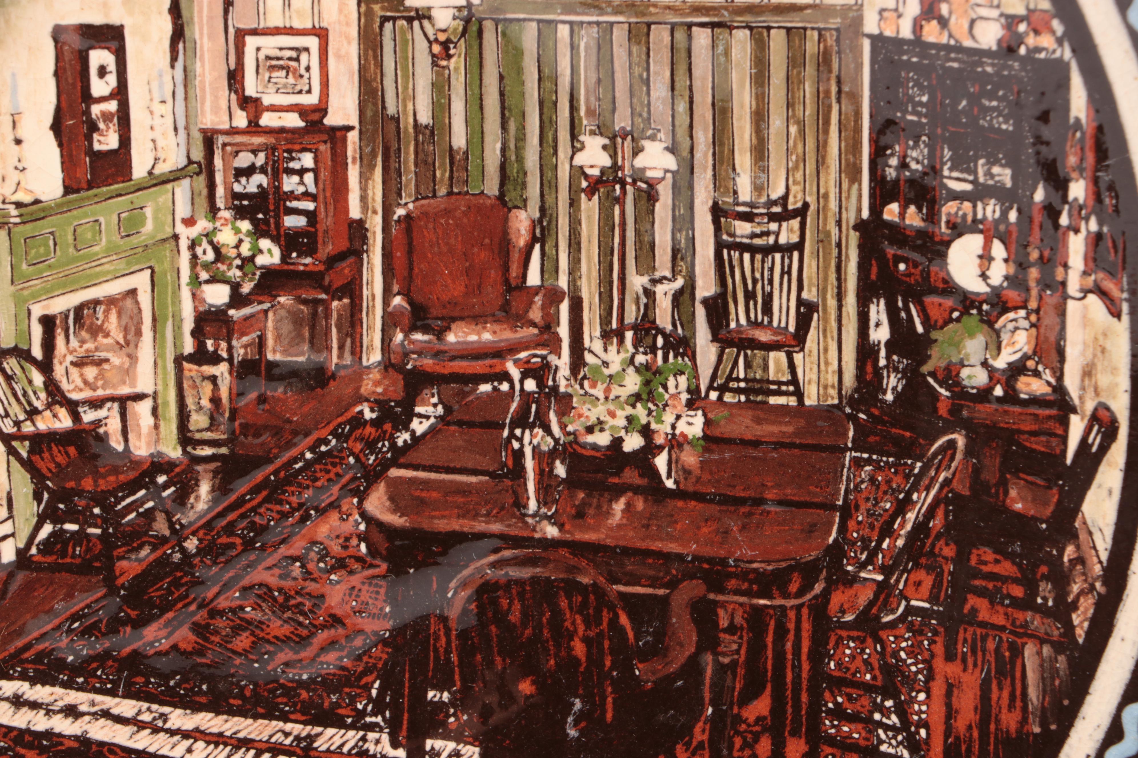 Labik and Other Slip Glazed Redware Chargers Depicting Interior Scenes