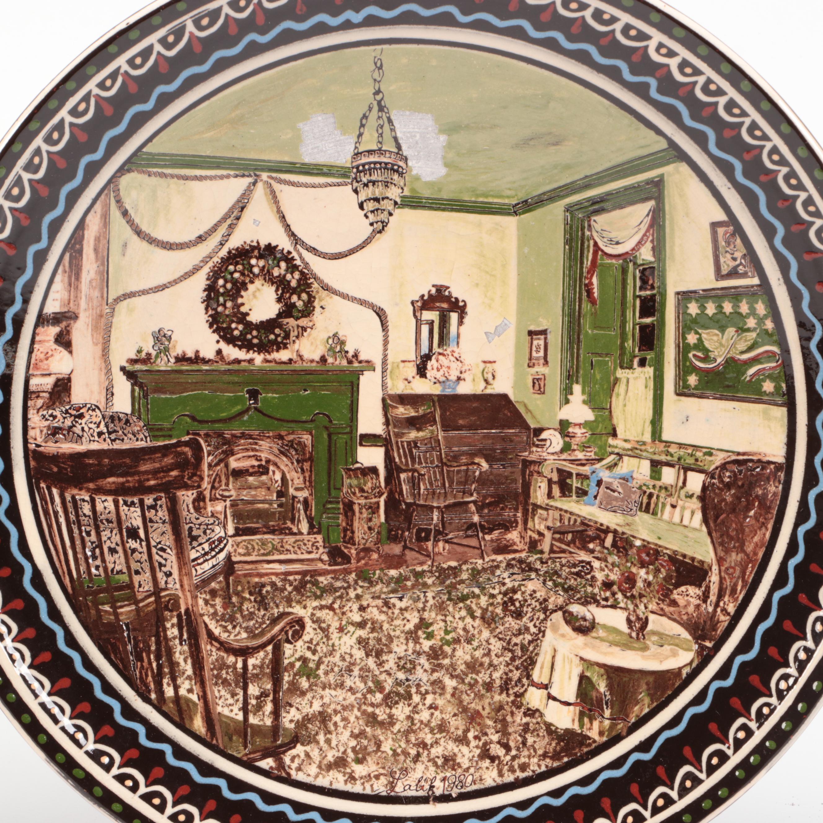 Labik and Other Slip Glazed Redware Chargers Depicting Interior Scenes