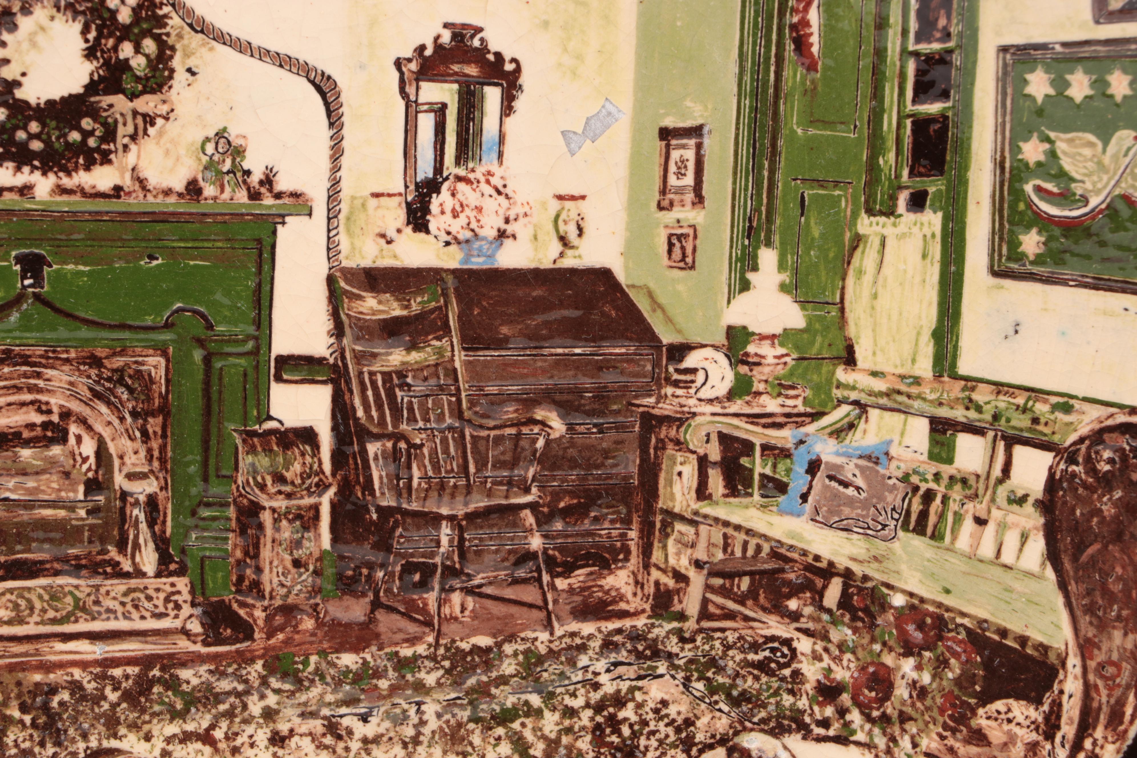 Labik and Other Slip Glazed Redware Chargers Depicting Interior Scenes