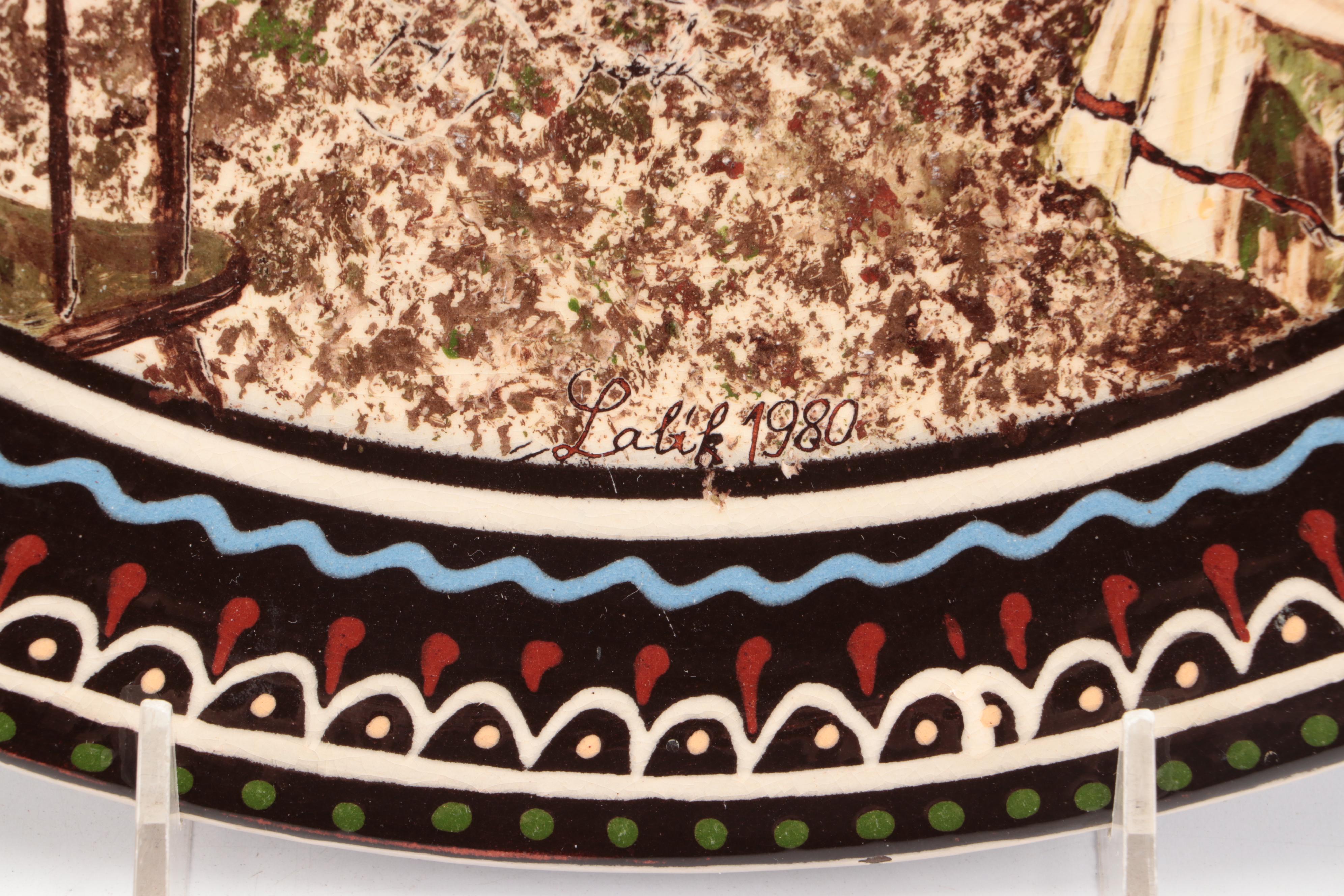 Labik and Other Slip Glazed Redware Chargers Depicting Interior Scenes