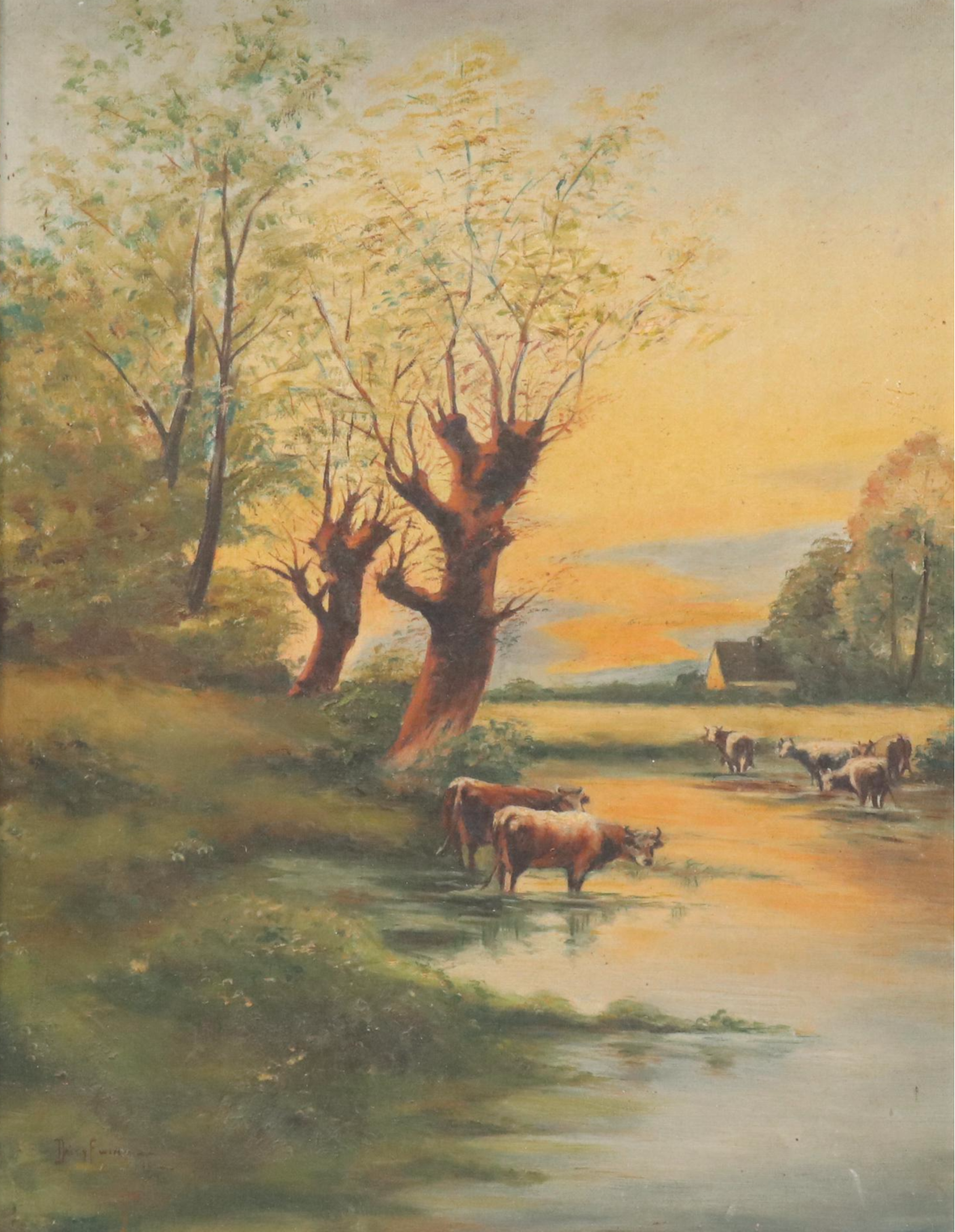 American School Pastoral Landscape Oil Painting, 1915