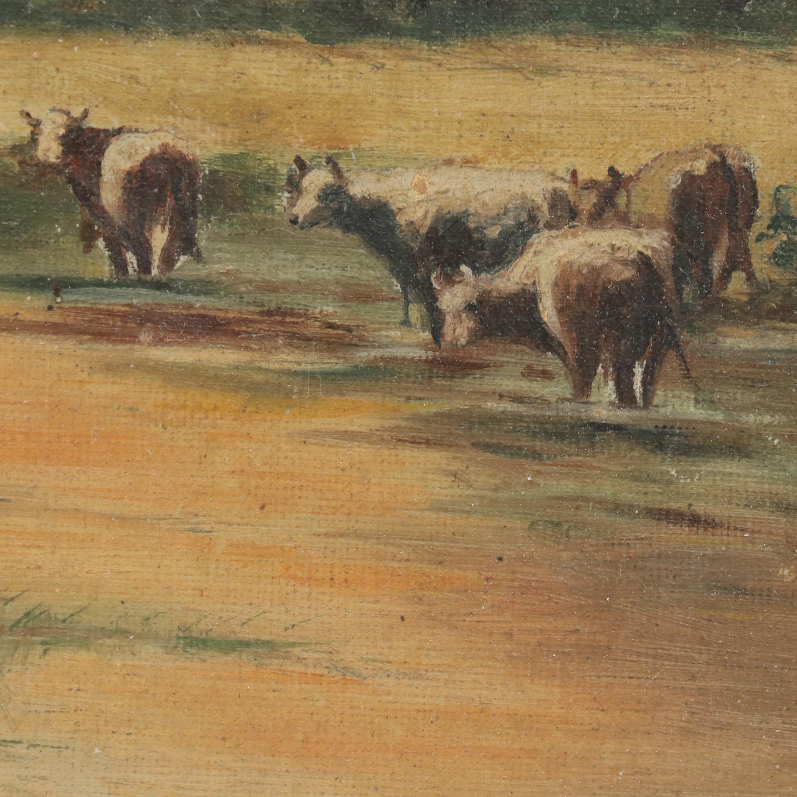 American School Pastoral Landscape Oil Painting, 1915