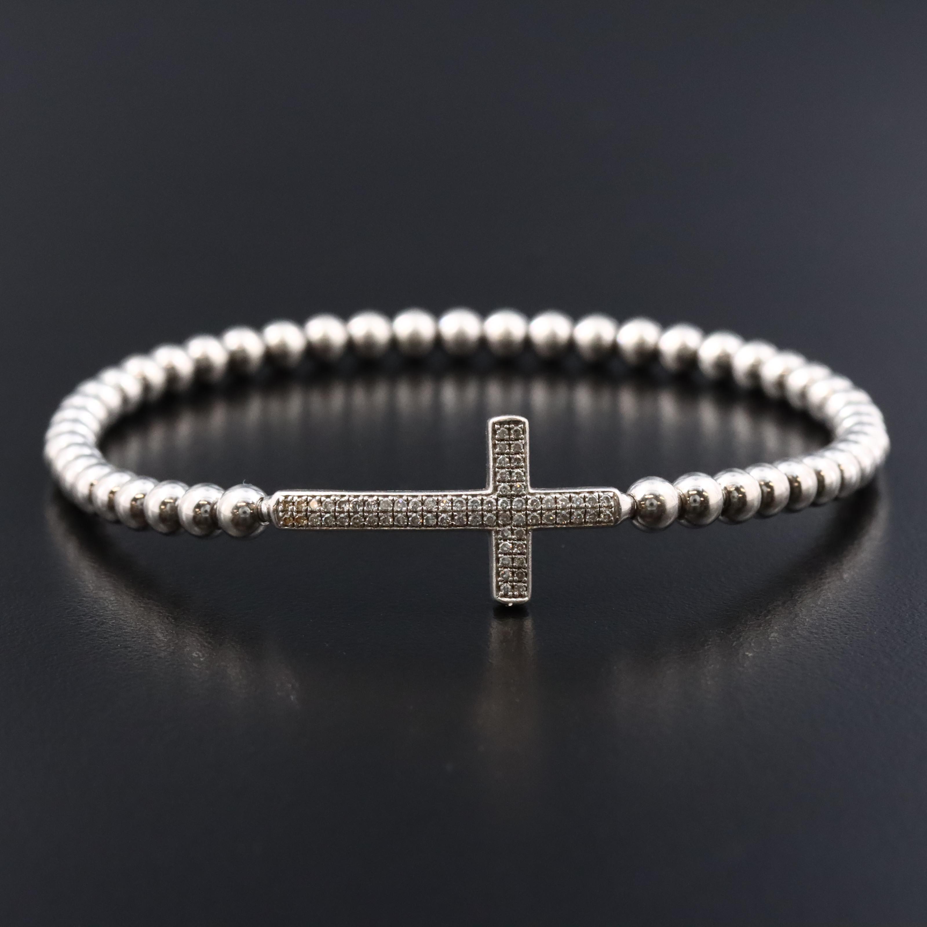 Sterling Diamond Cross Bracelet