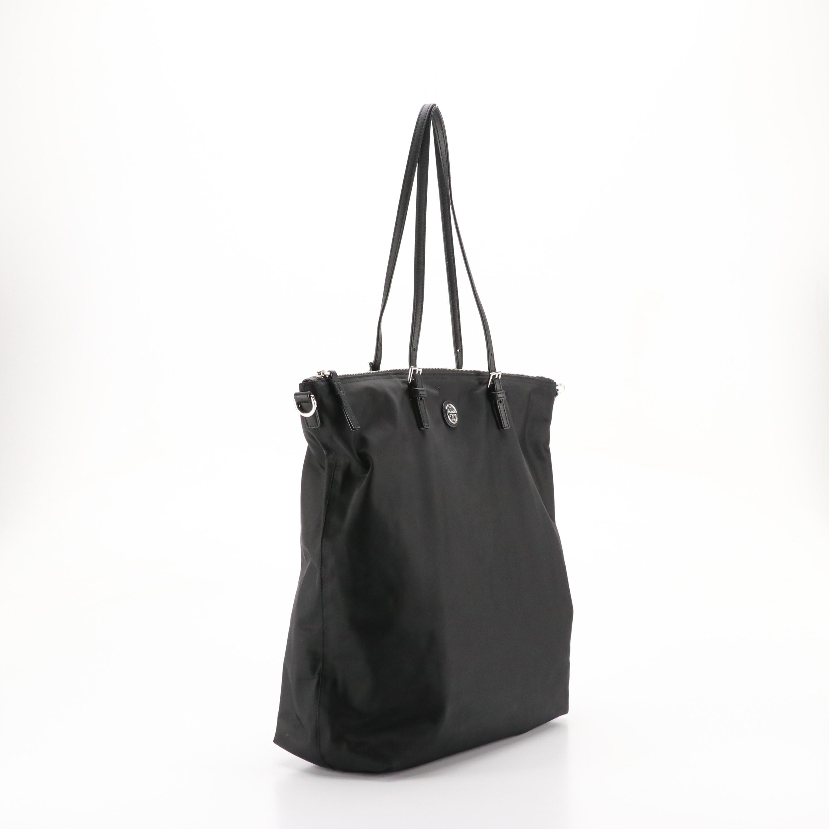 Tory Burch Virginia Zip Tote in Black Nylon and Leather Straps