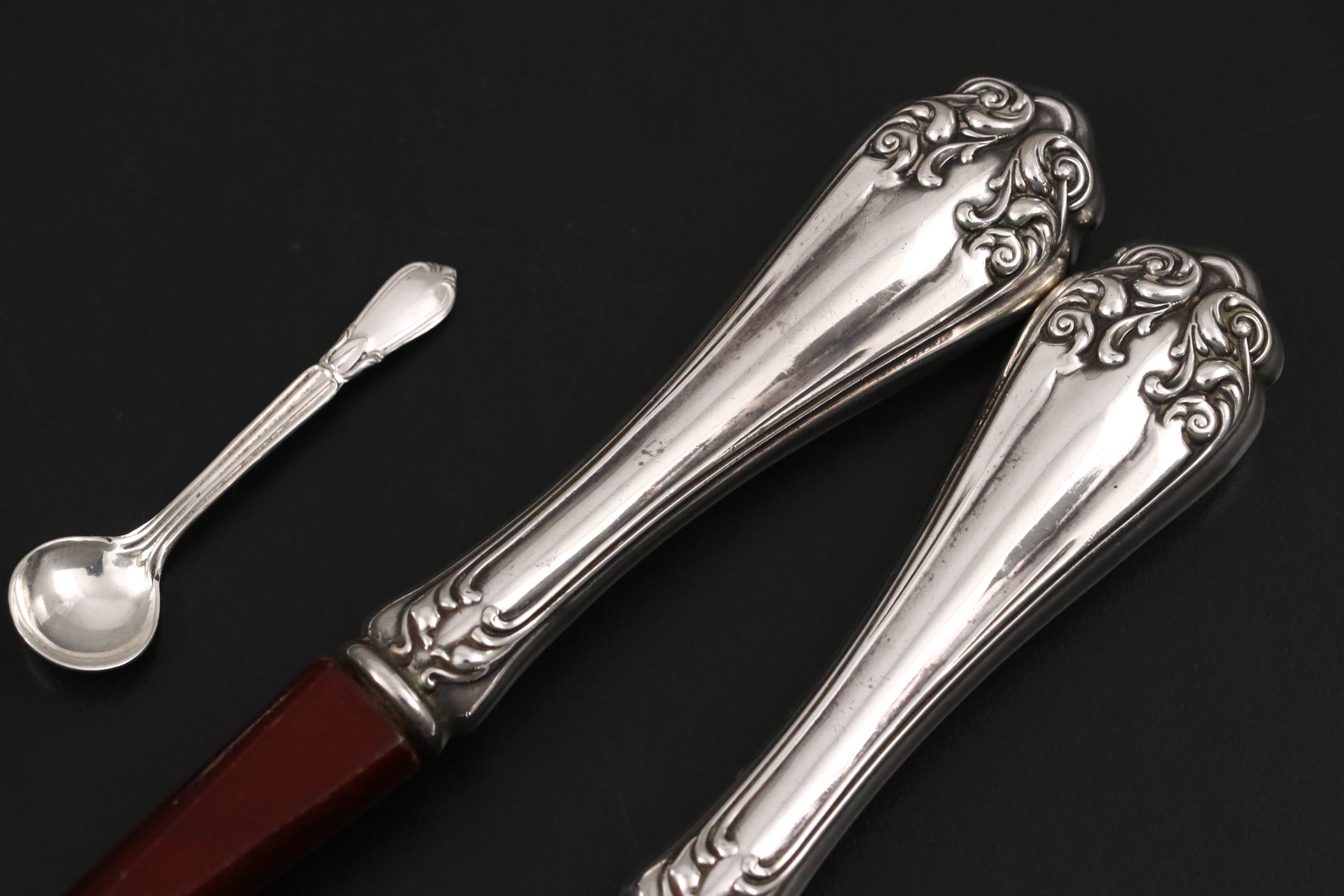 Whiting Cobalt Glass Sterling Salt Cellar with Vase and Other Table Accessories