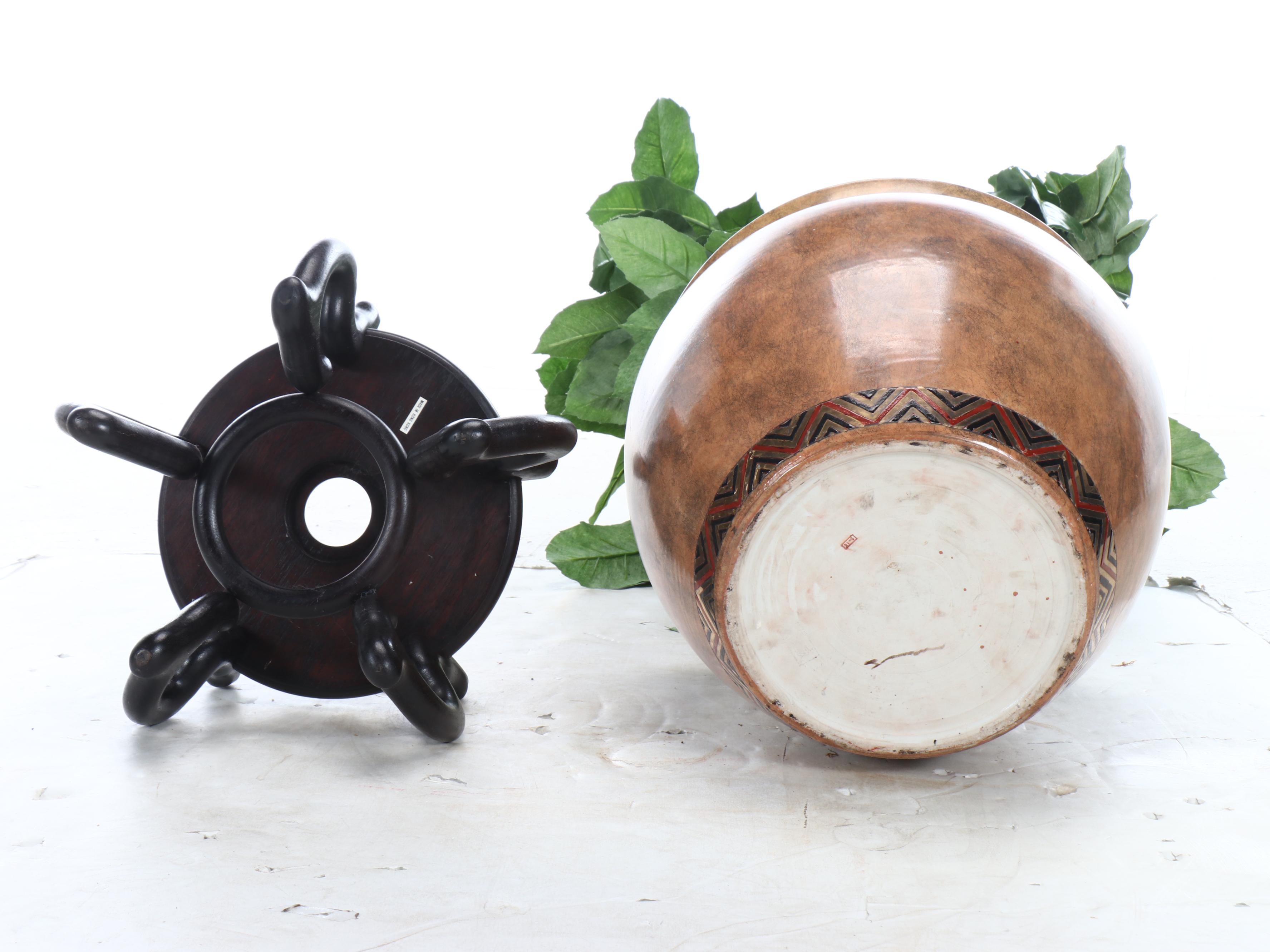 Artificial Umbrella Tree With Bird Nest in Ceramic Fishbowl Planter, Stand