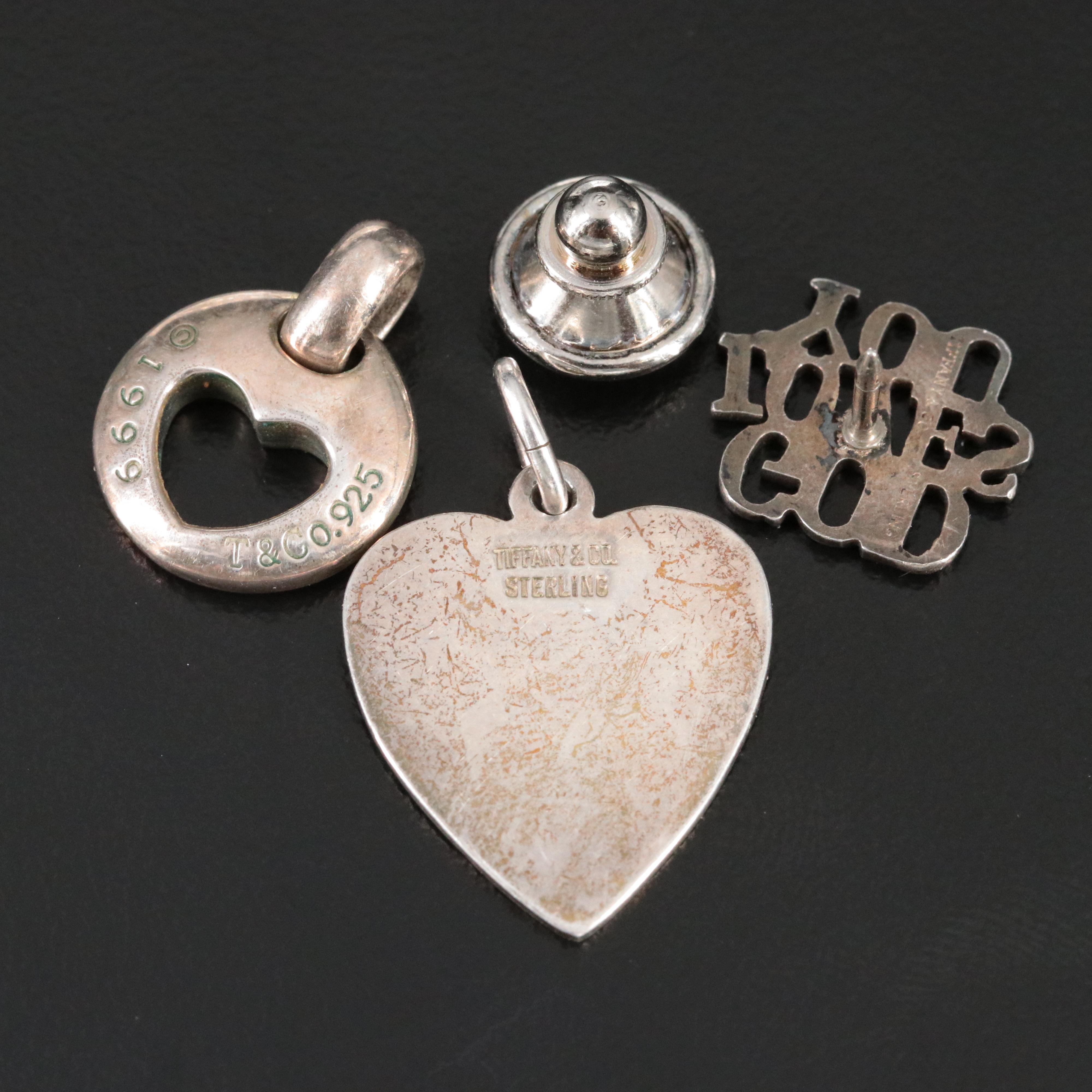 Tiffany & Co. Sterling Heart Pendants and God Loves You Pin