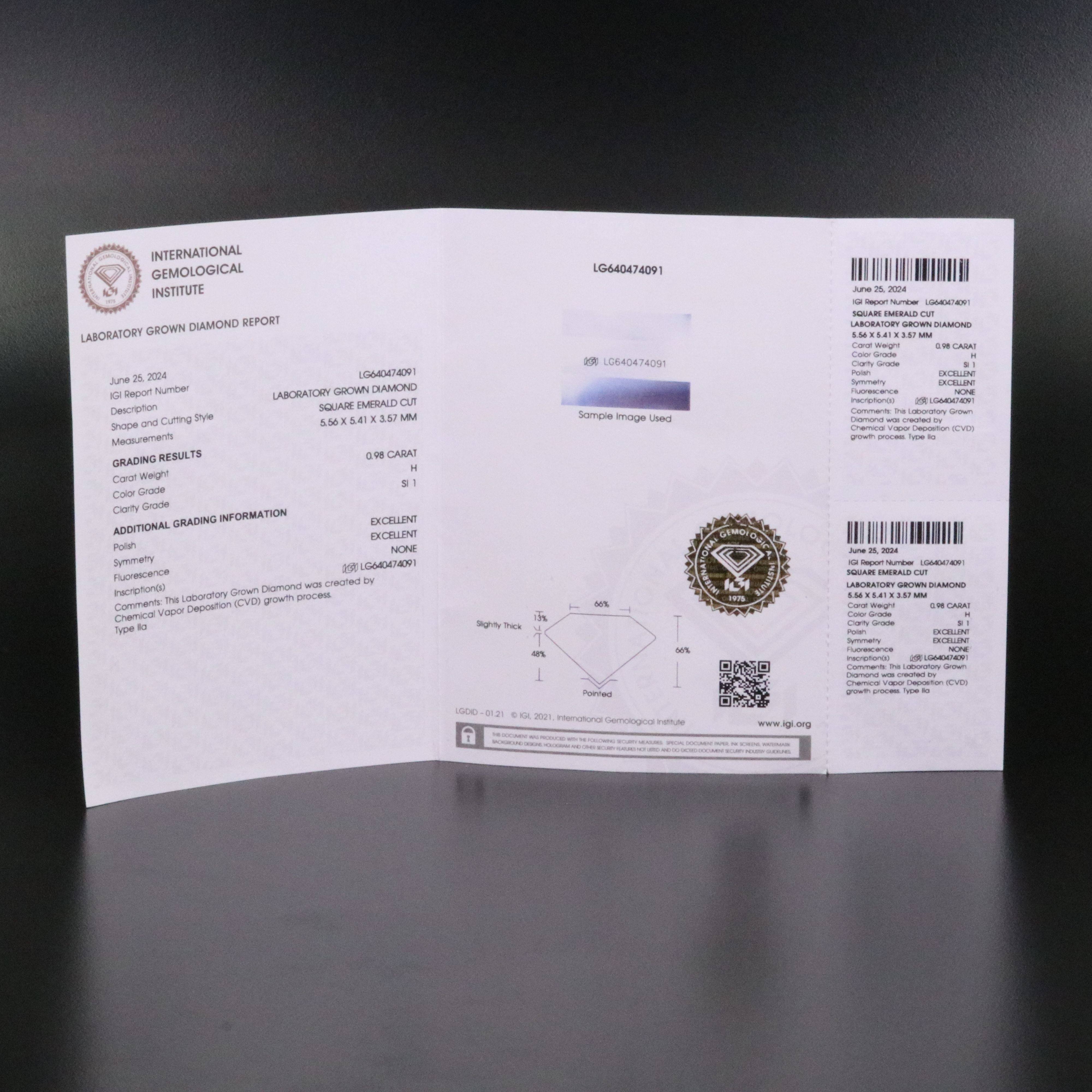 Loose 0.98 CT Lab Grown Diamond with IGI Report