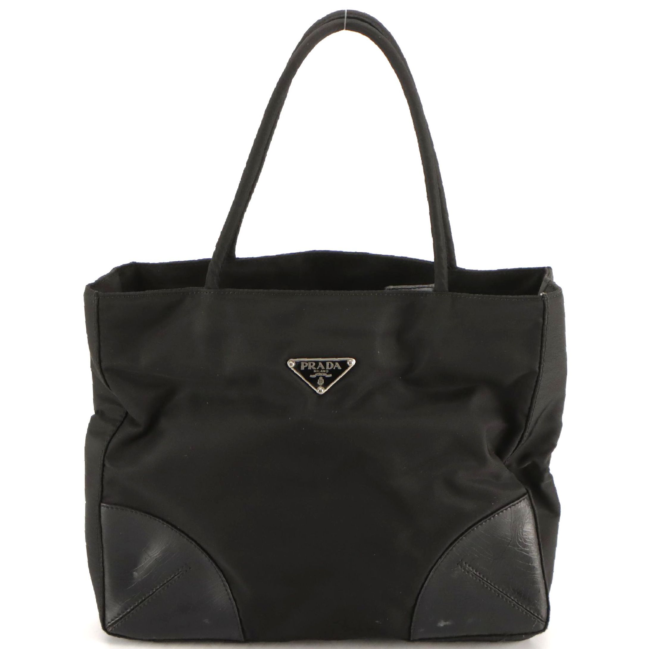 Prada Black Tessuto Nylon and Glazed Leather Tote