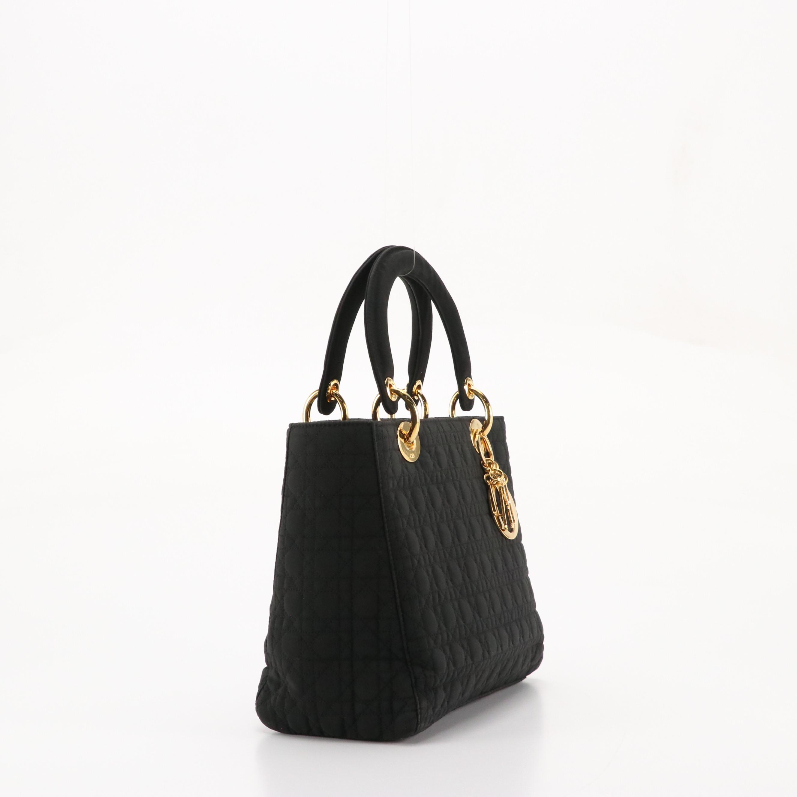 Christian Dior Medium Lady Dior Handbag in Black Cannage Quilted Nylon