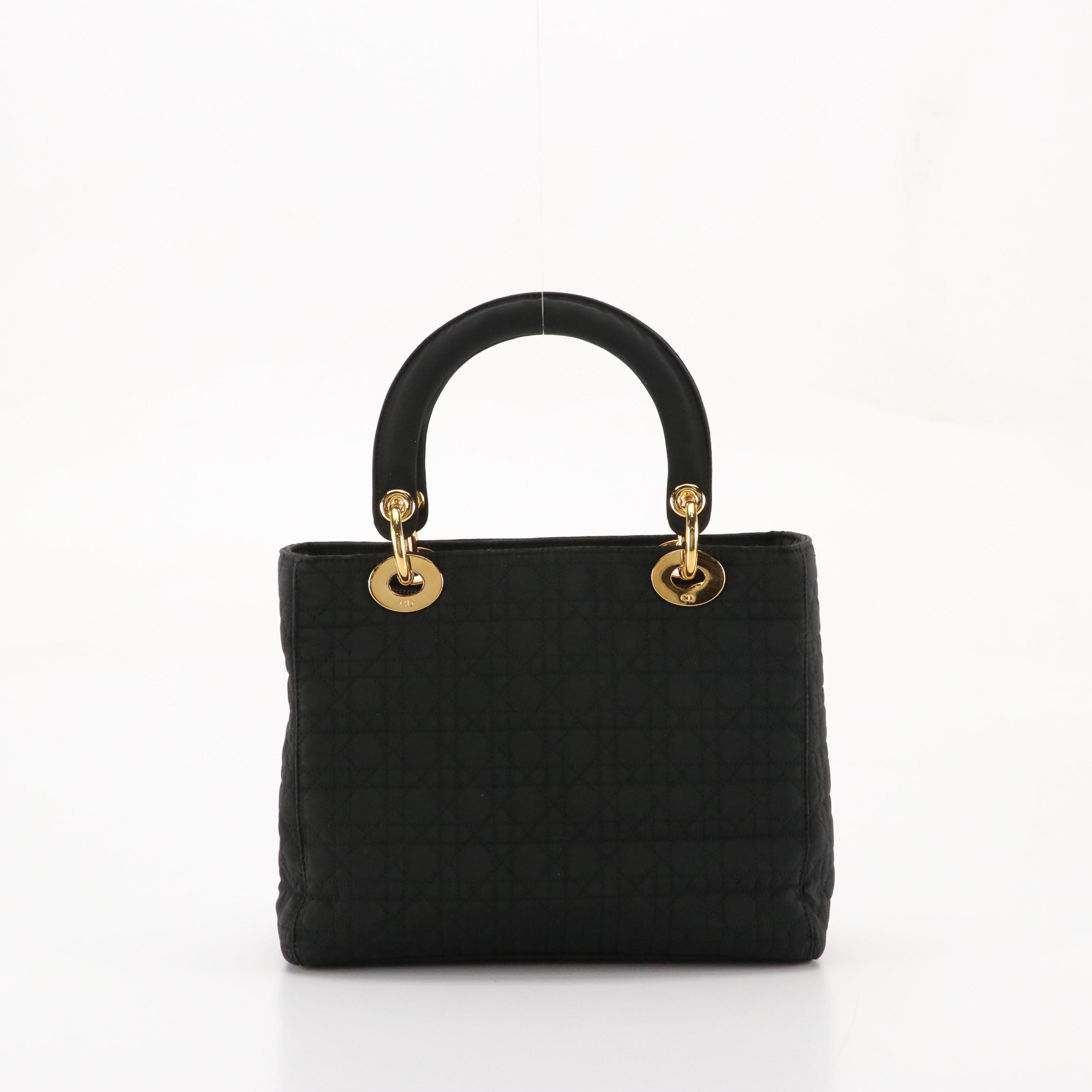 Christian Dior Medium Lady Dior Handbag in Black Cannage Quilted Nylon