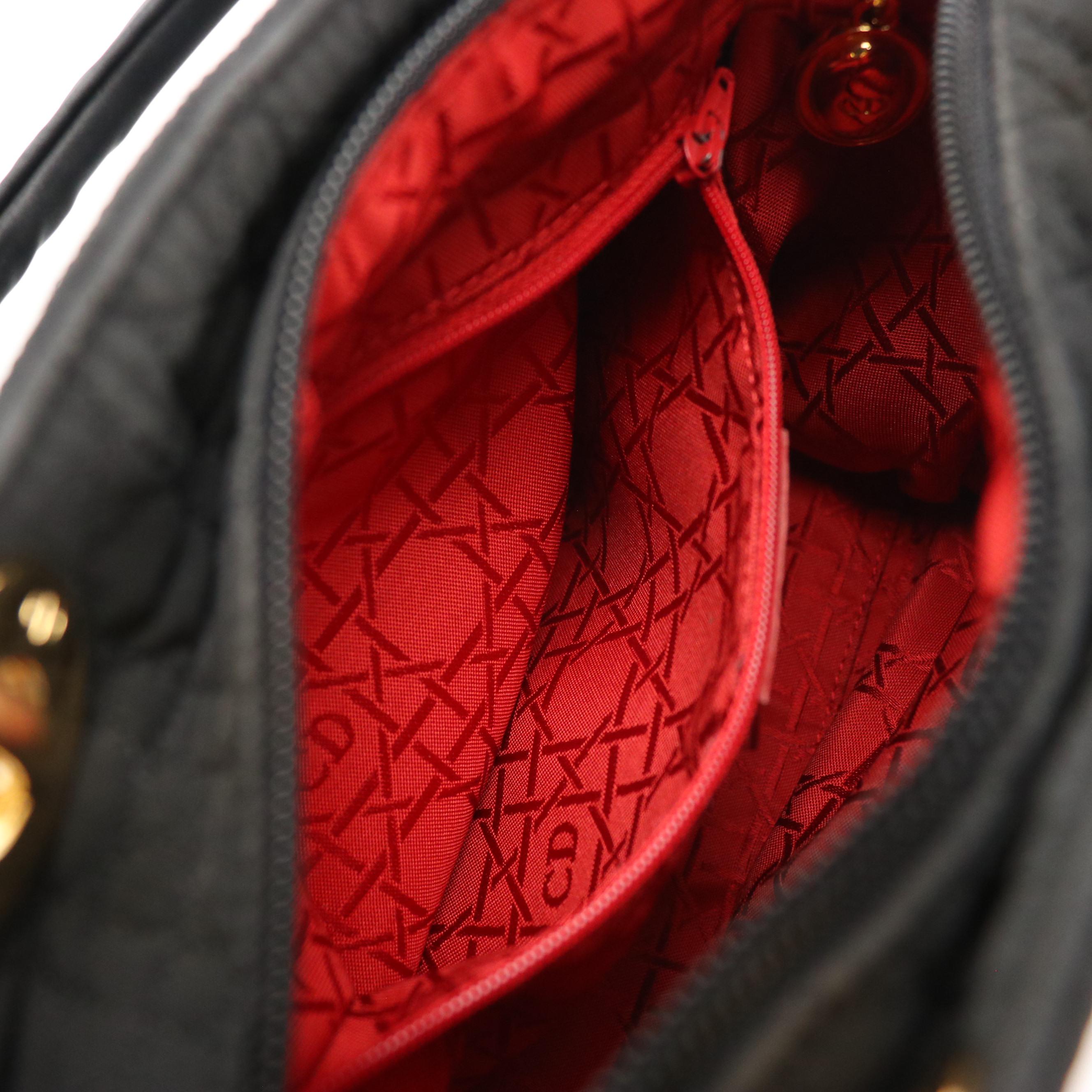 Christian Dior Medium Lady Dior Handbag in Black Cannage Quilted Nylon