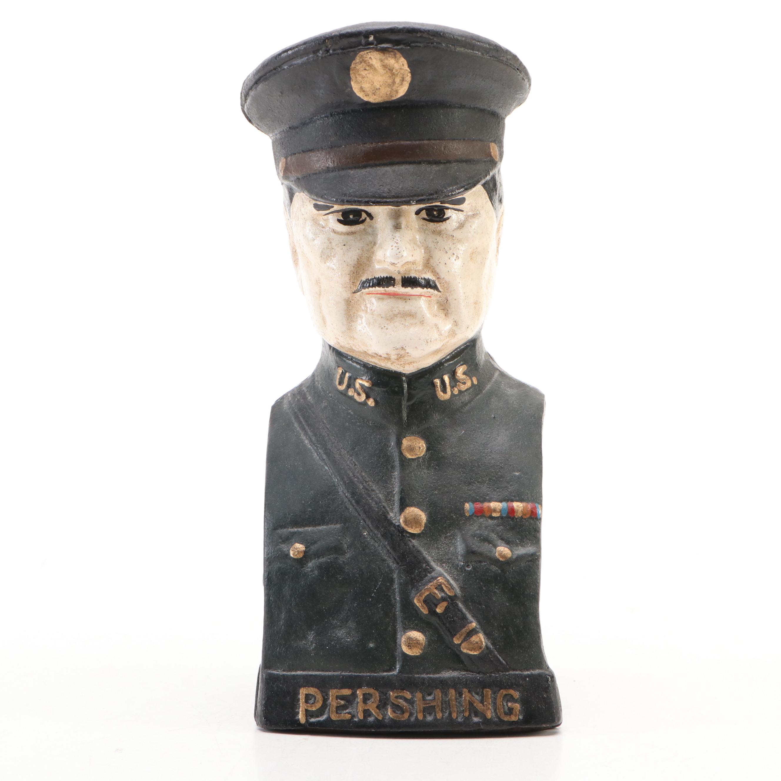Painted Cast Iron General Pershing Bank, Early to Mid-20th Century