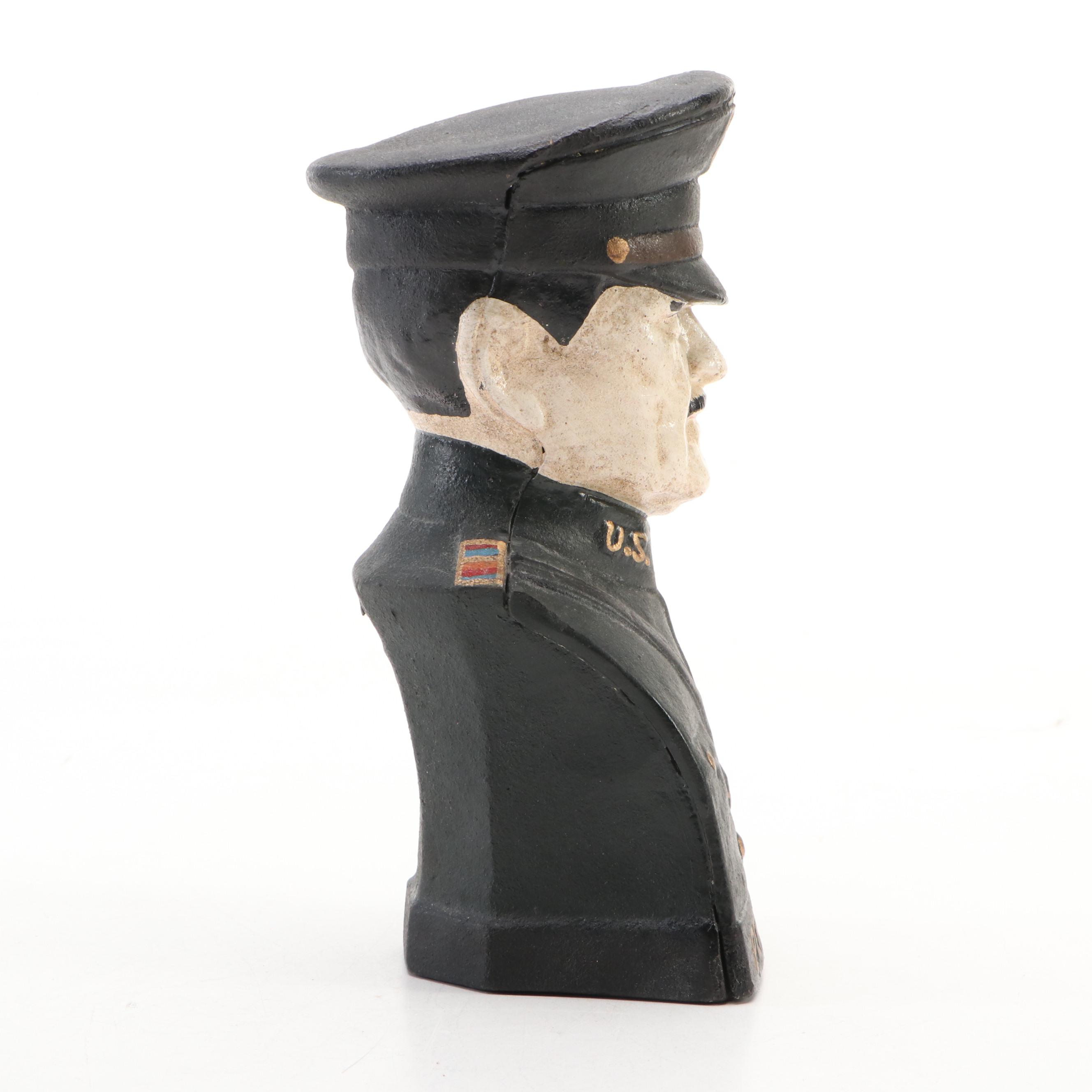 Painted Cast Iron General Pershing Bank, Early to Mid-20th Century