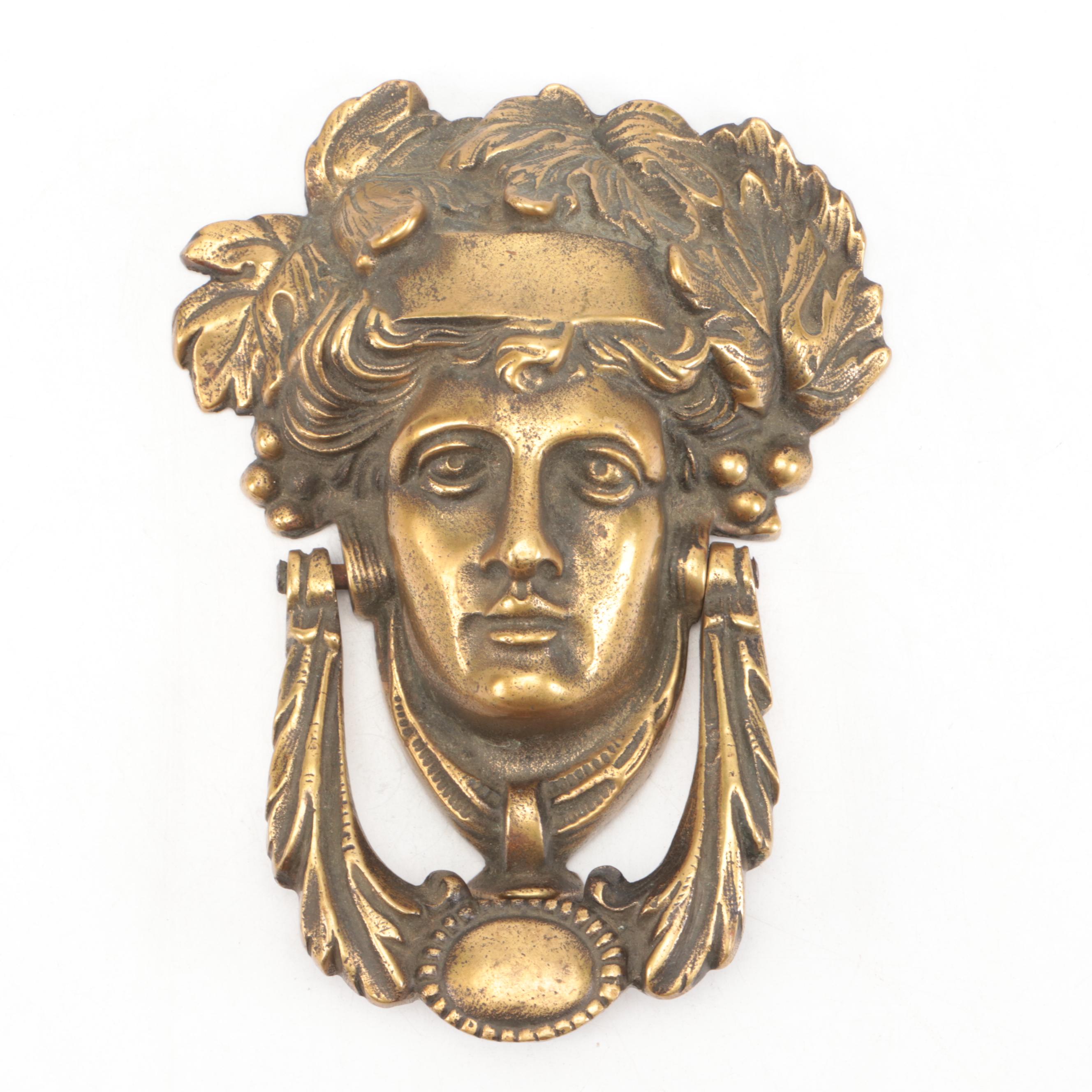 Art Nouveau Style Gilt Metal Athena's Face Door Knocker, 20th Century
