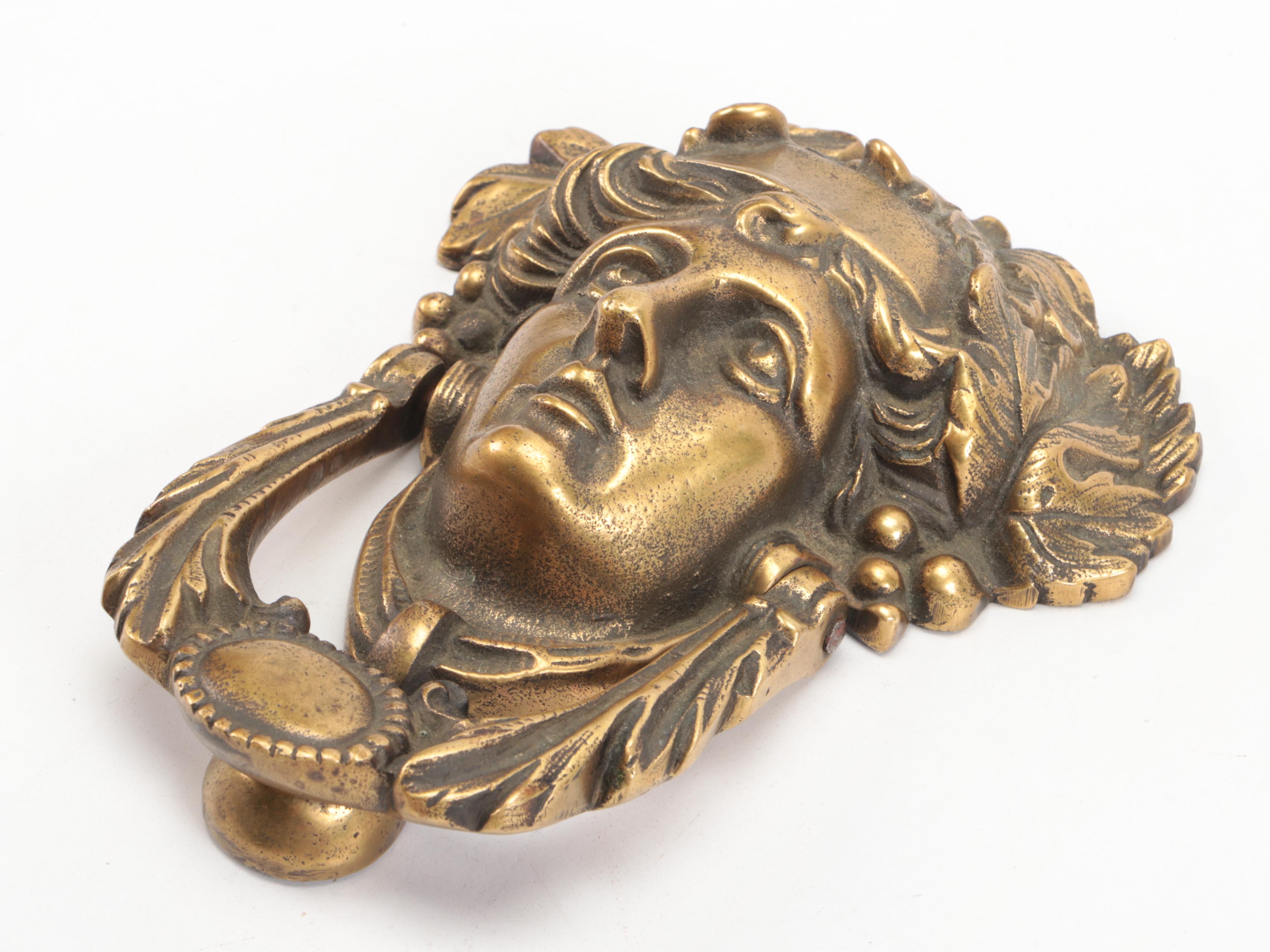 Art Nouveau Style Gilt Metal Athena's Face Door Knocker, 20th Century