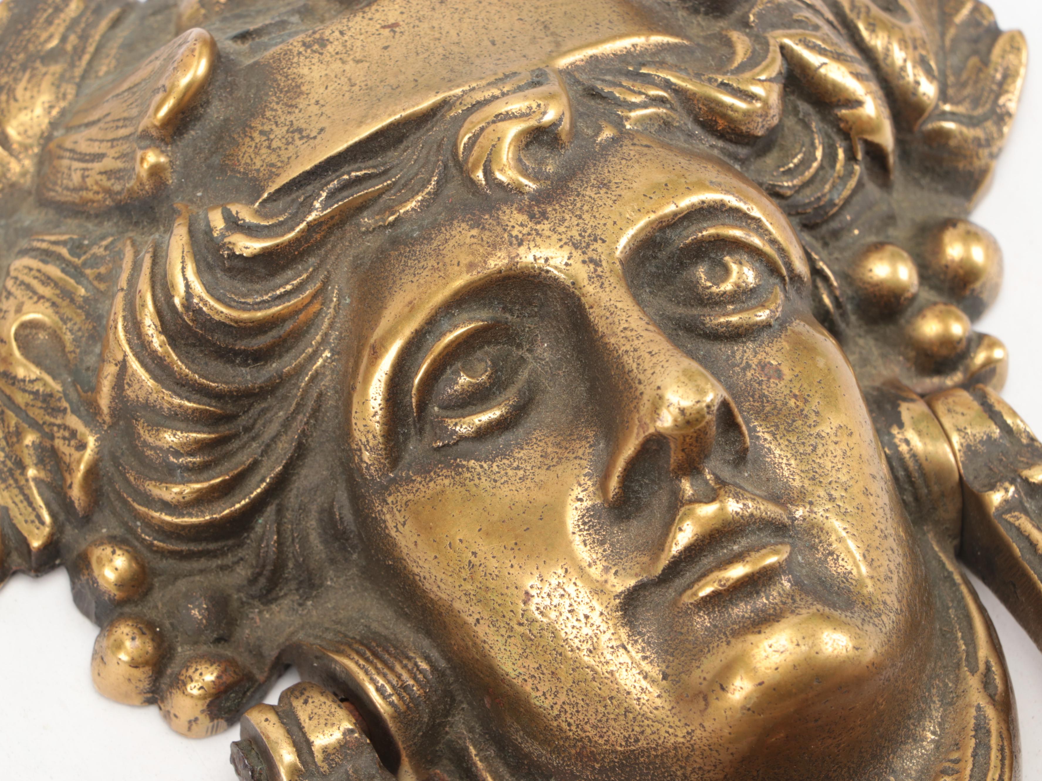 Art Nouveau Style Gilt Metal Athena's Face Door Knocker, 20th Century