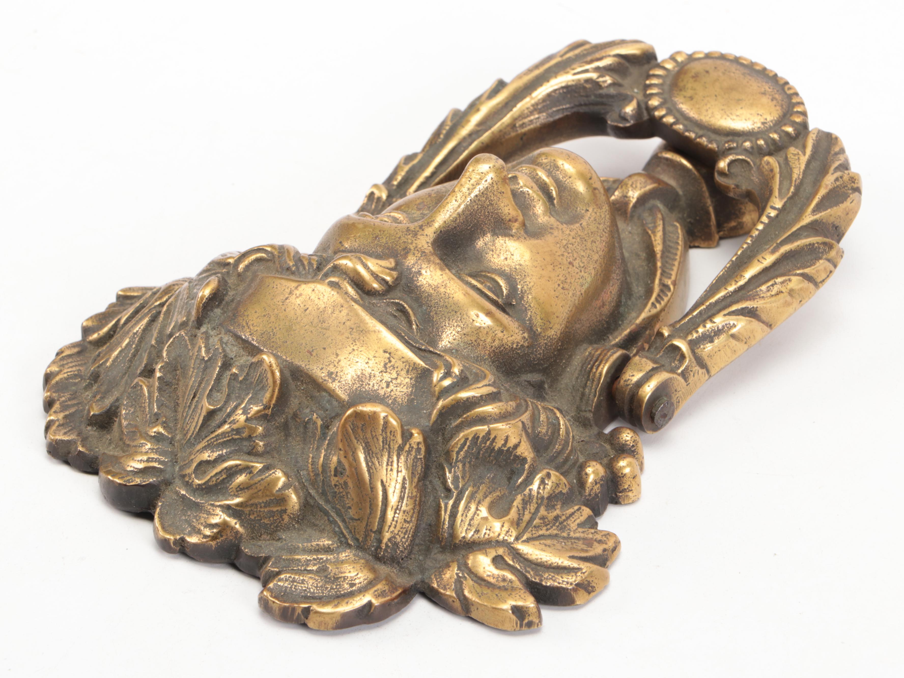 Art Nouveau Style Gilt Metal Athena's Face Door Knocker, 20th Century