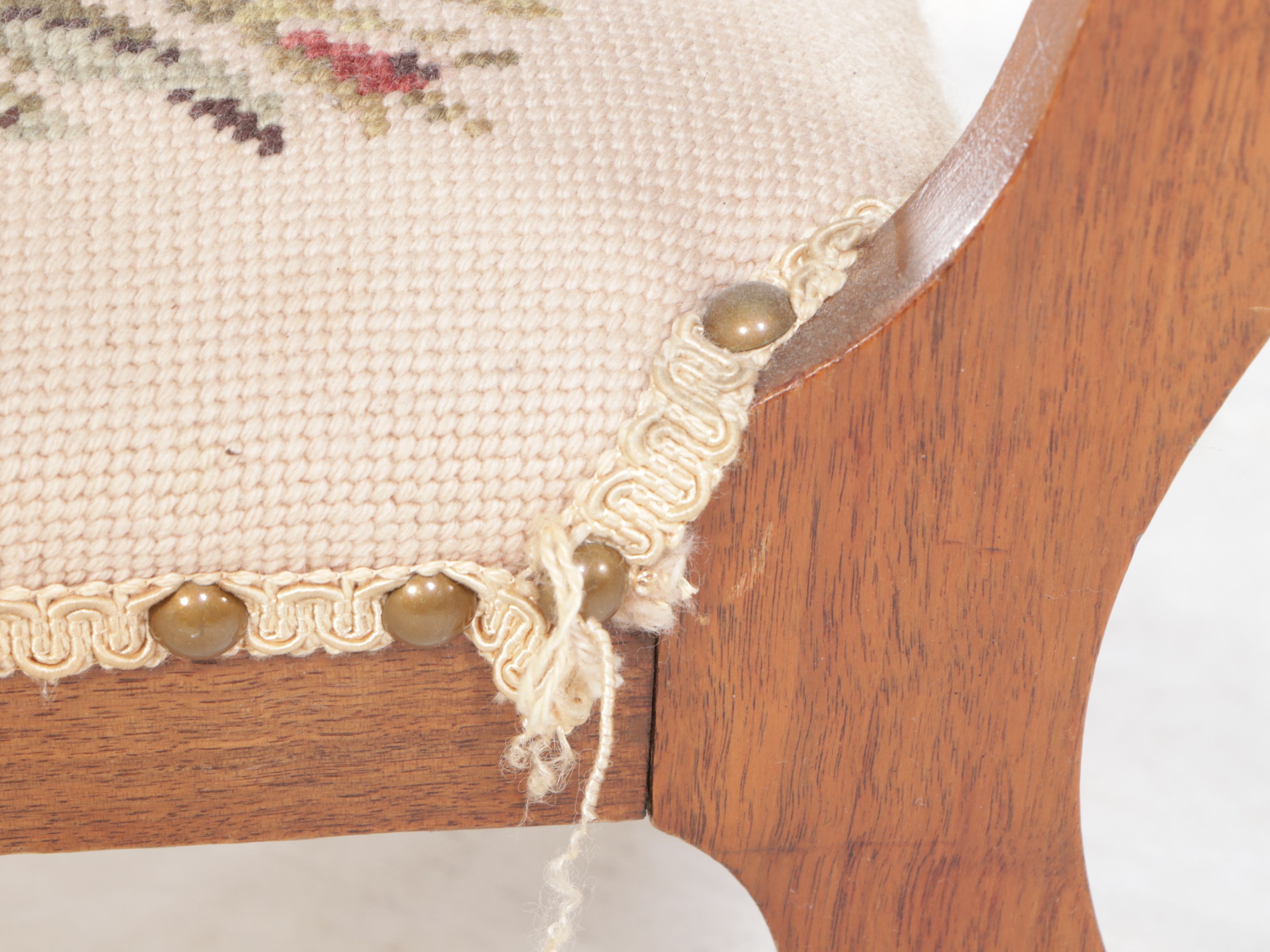 Victorian Style Wooden Framed Needlepoint Footstool