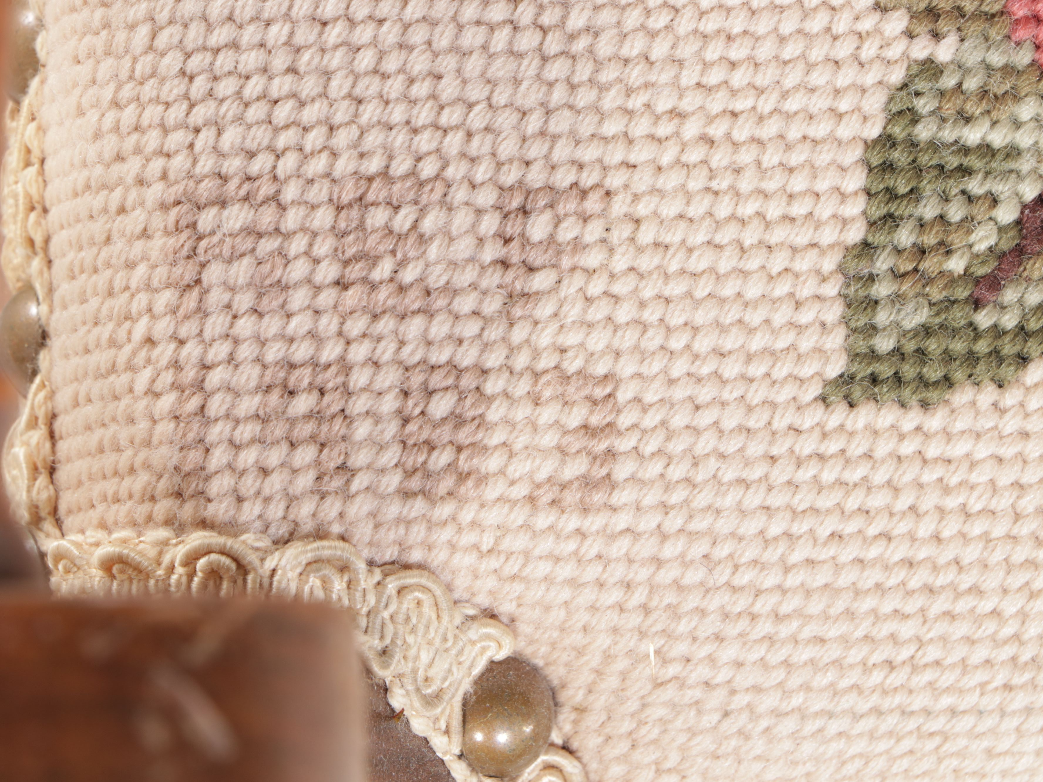 Victorian Style Wooden Framed Needlepoint Footstool