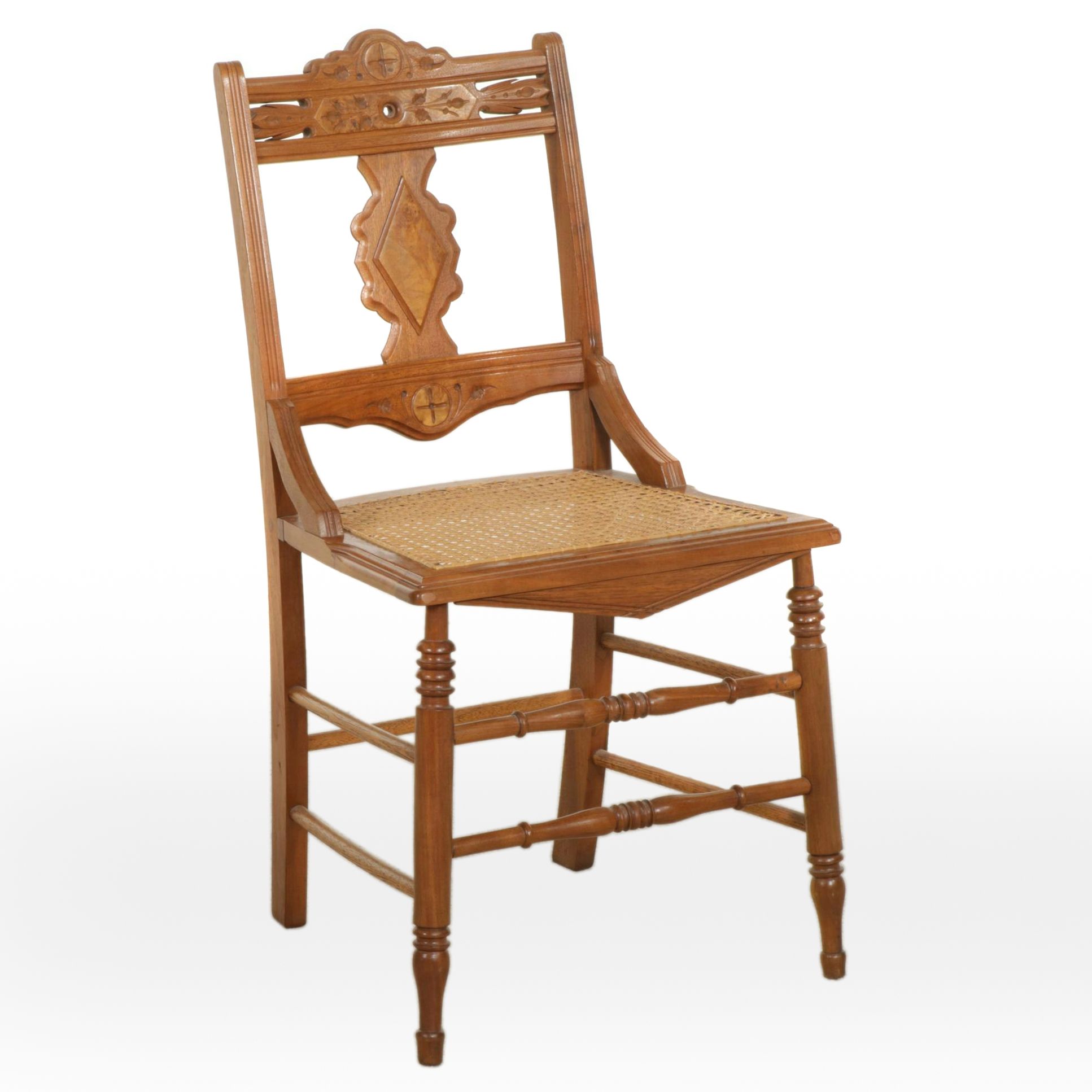 Victorian Carved Walnut Side Chair with Woven Cane Seat, Early 20th Century