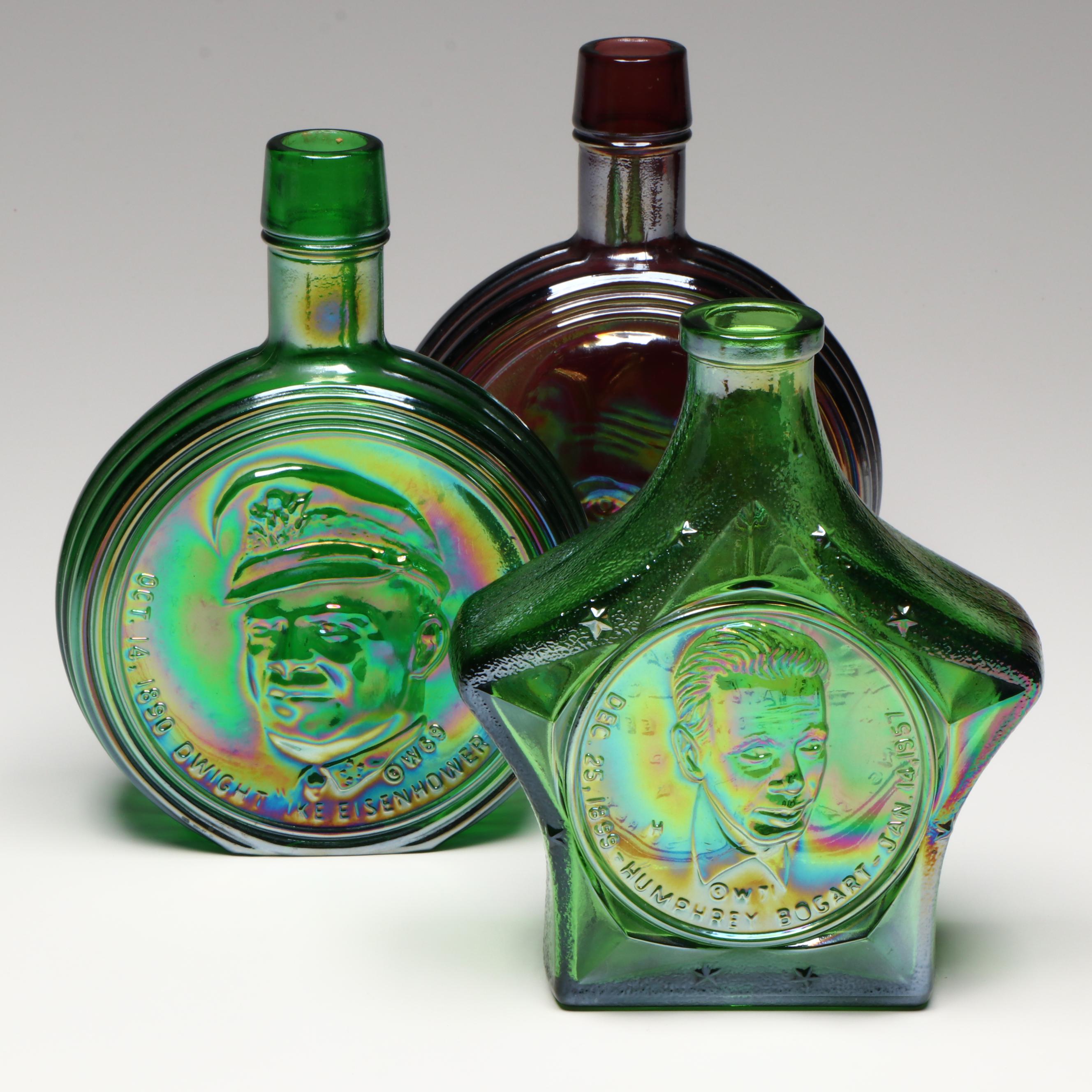 Wheaton Iridescent Glass Humphrey Bogart and Eisenhower Commemorative Bottles