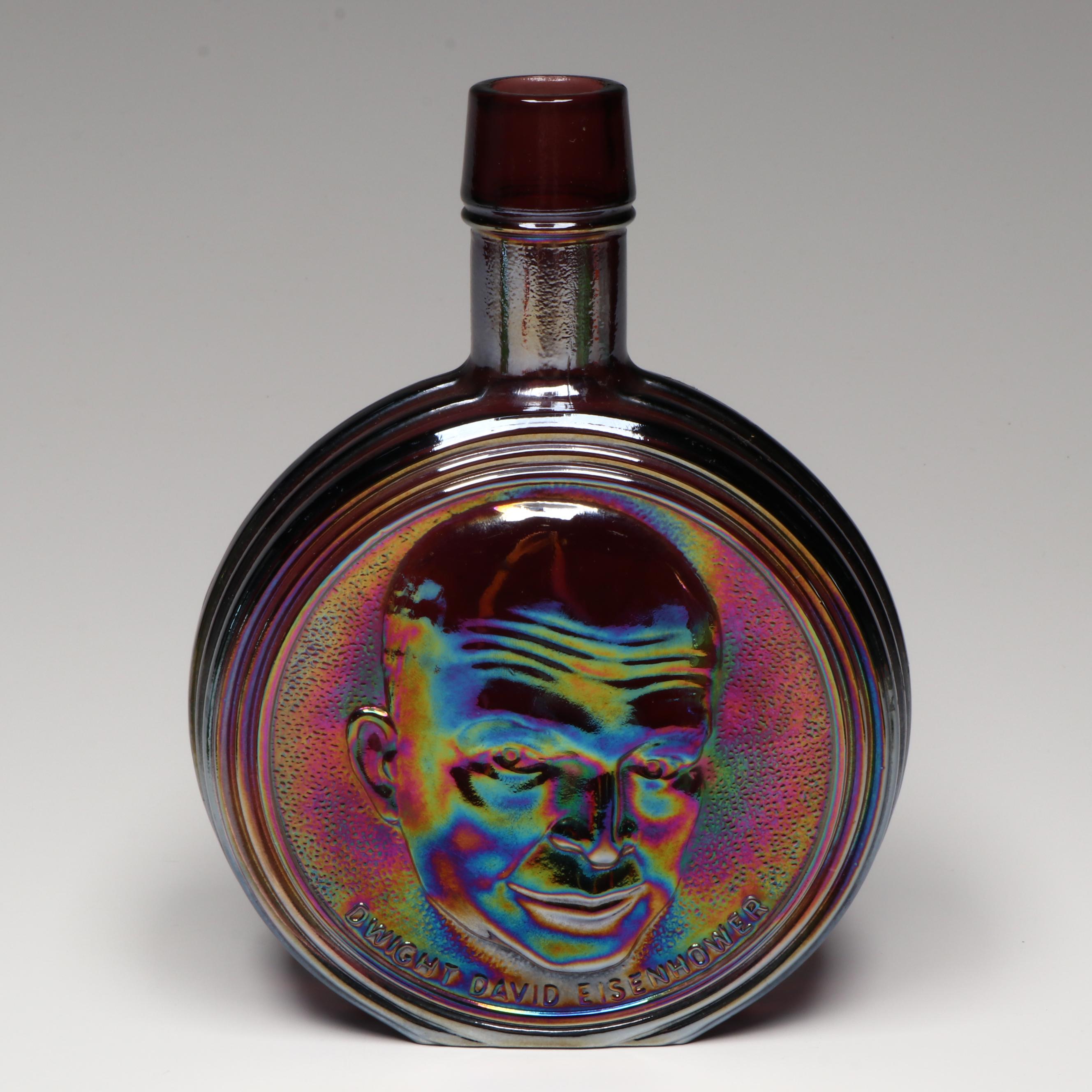 Wheaton Iridescent Glass Humphrey Bogart and Eisenhower Commemorative Bottles