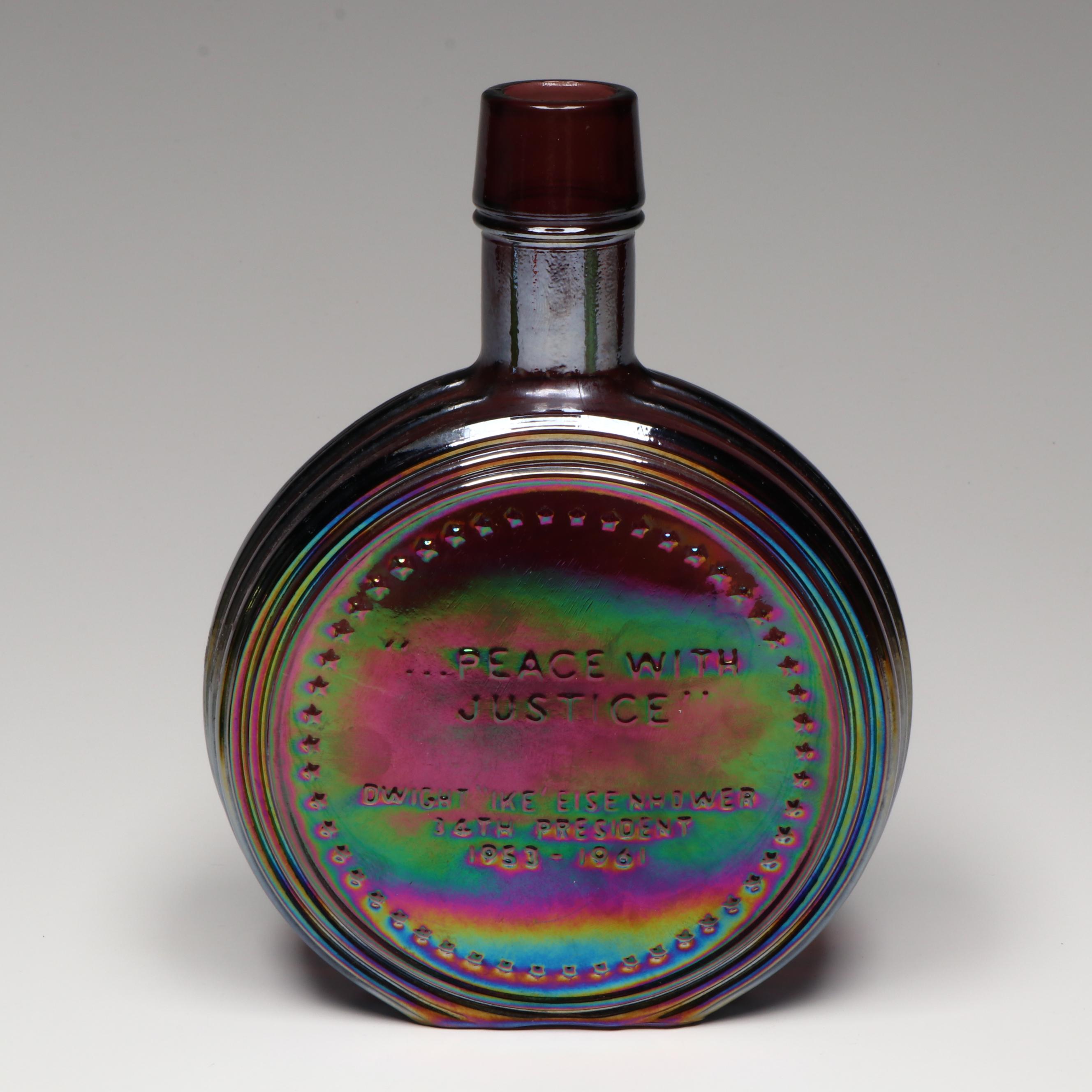 Wheaton Iridescent Glass Humphrey Bogart and Eisenhower Commemorative Bottles