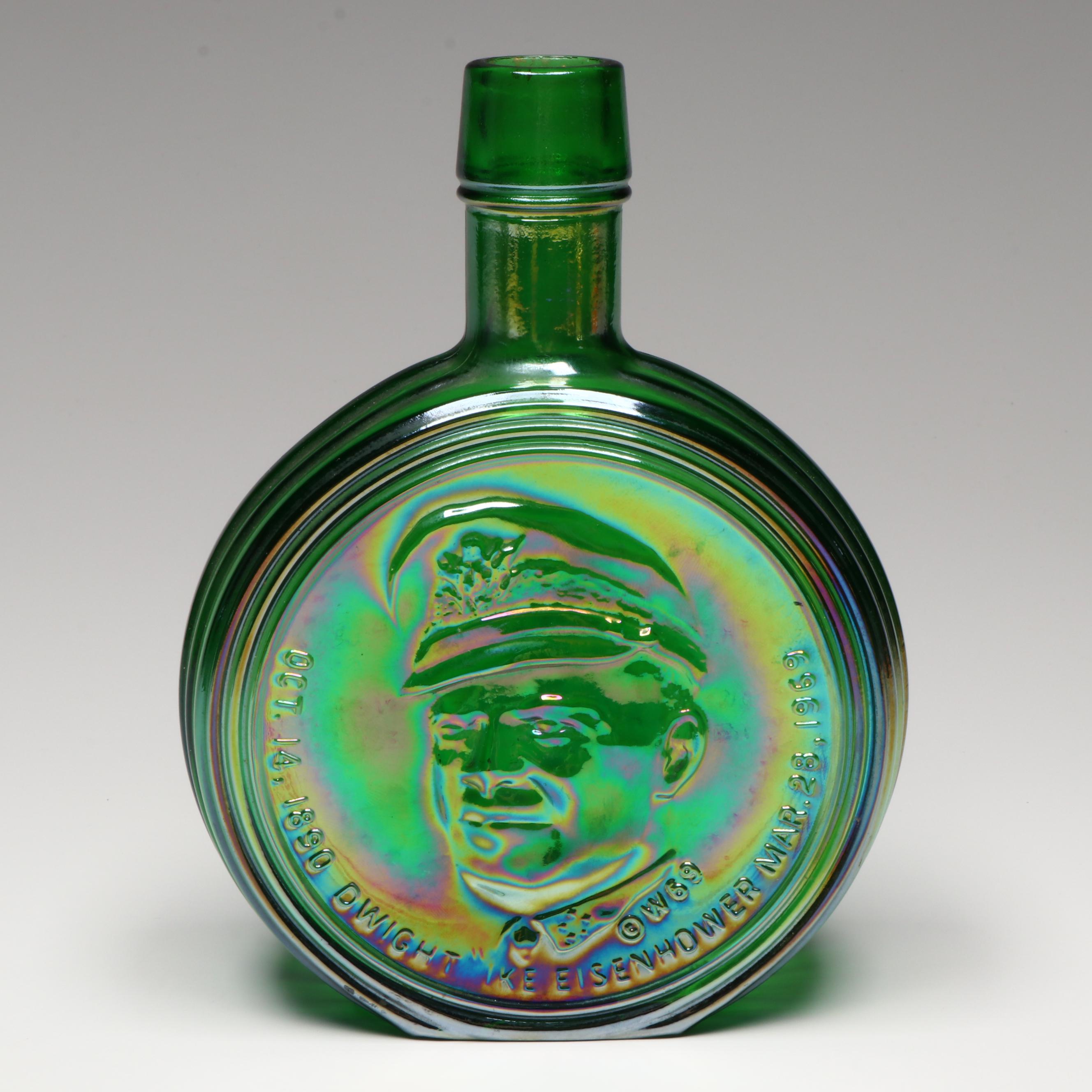 Wheaton Iridescent Glass Humphrey Bogart and Eisenhower Commemorative Bottles