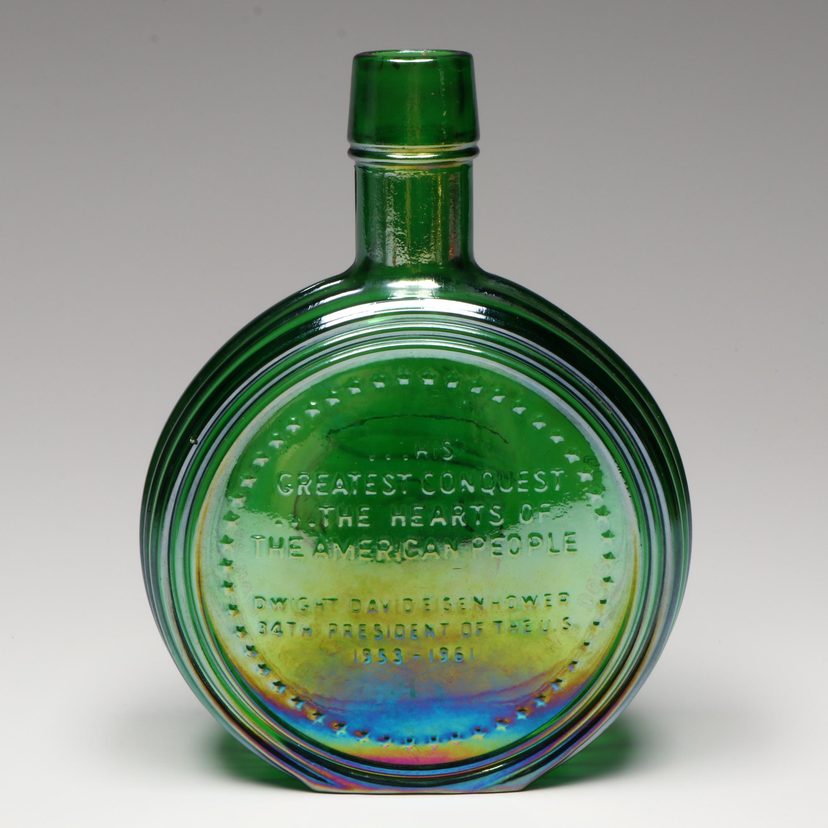 Wheaton Iridescent Glass Humphrey Bogart and Eisenhower Commemorative Bottles