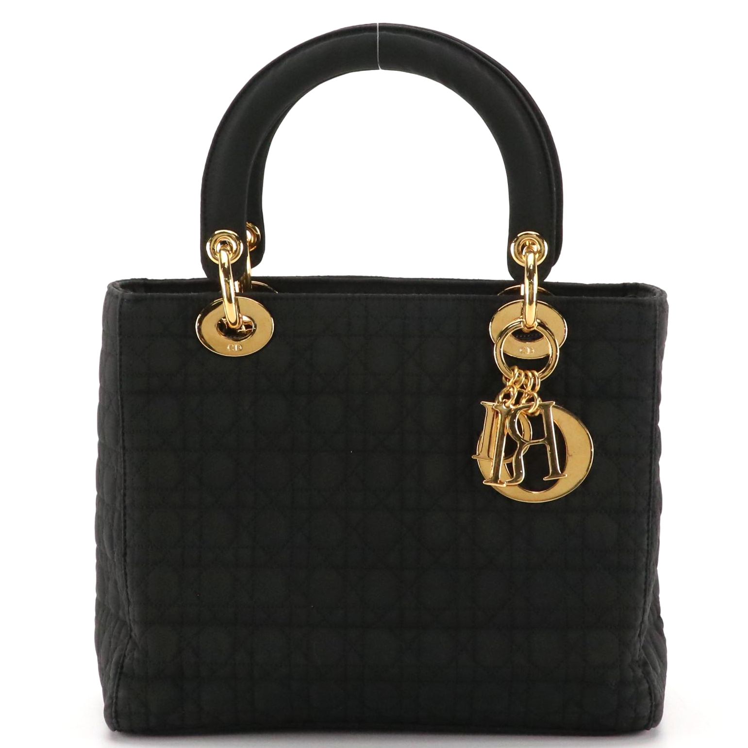 Christian Dior Medium Lady Dior Handbag in Black Cannage Quilted Nylon