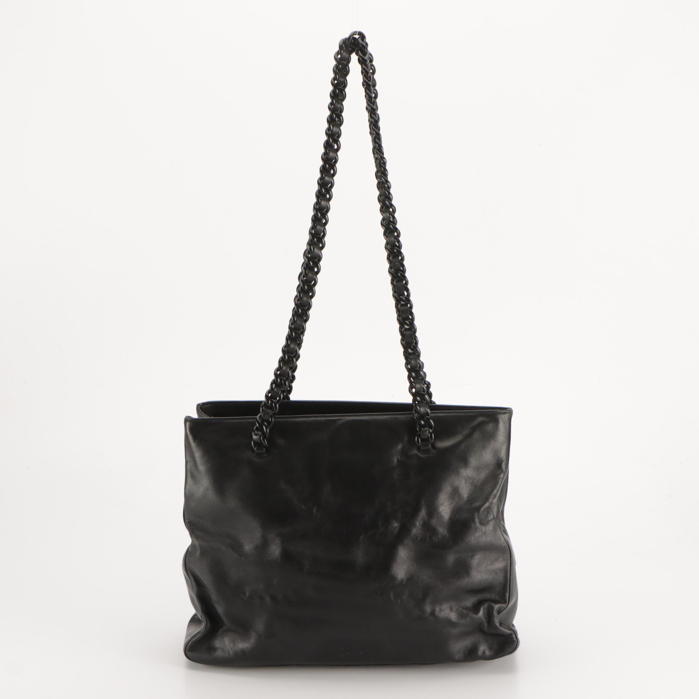 Prada Black Nappa Leather/Bachelite Shoulder Tote with Interwoven Chain Strap