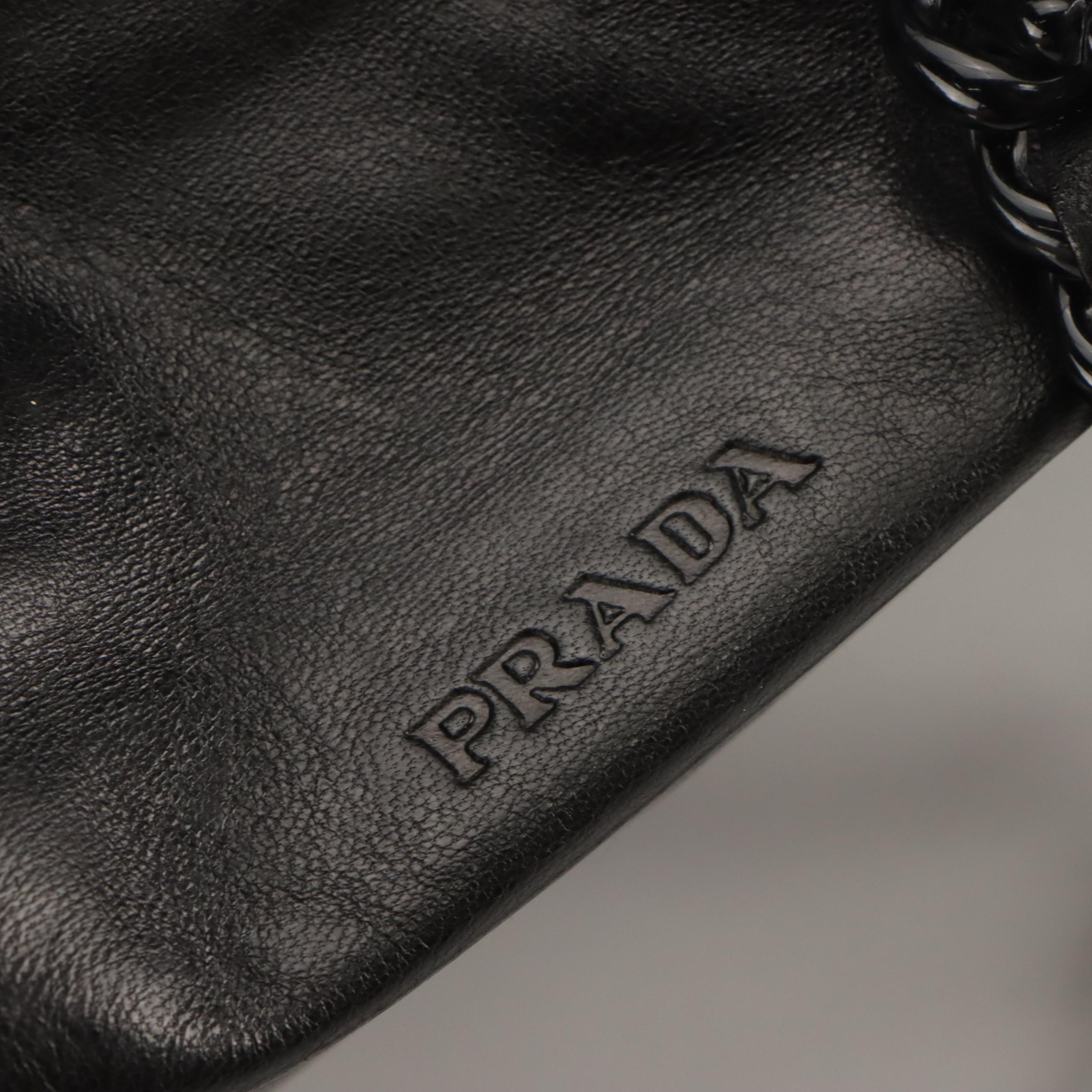 Prada Black Nappa Leather/Bachelite Shoulder Tote with Interwoven Chain Strap