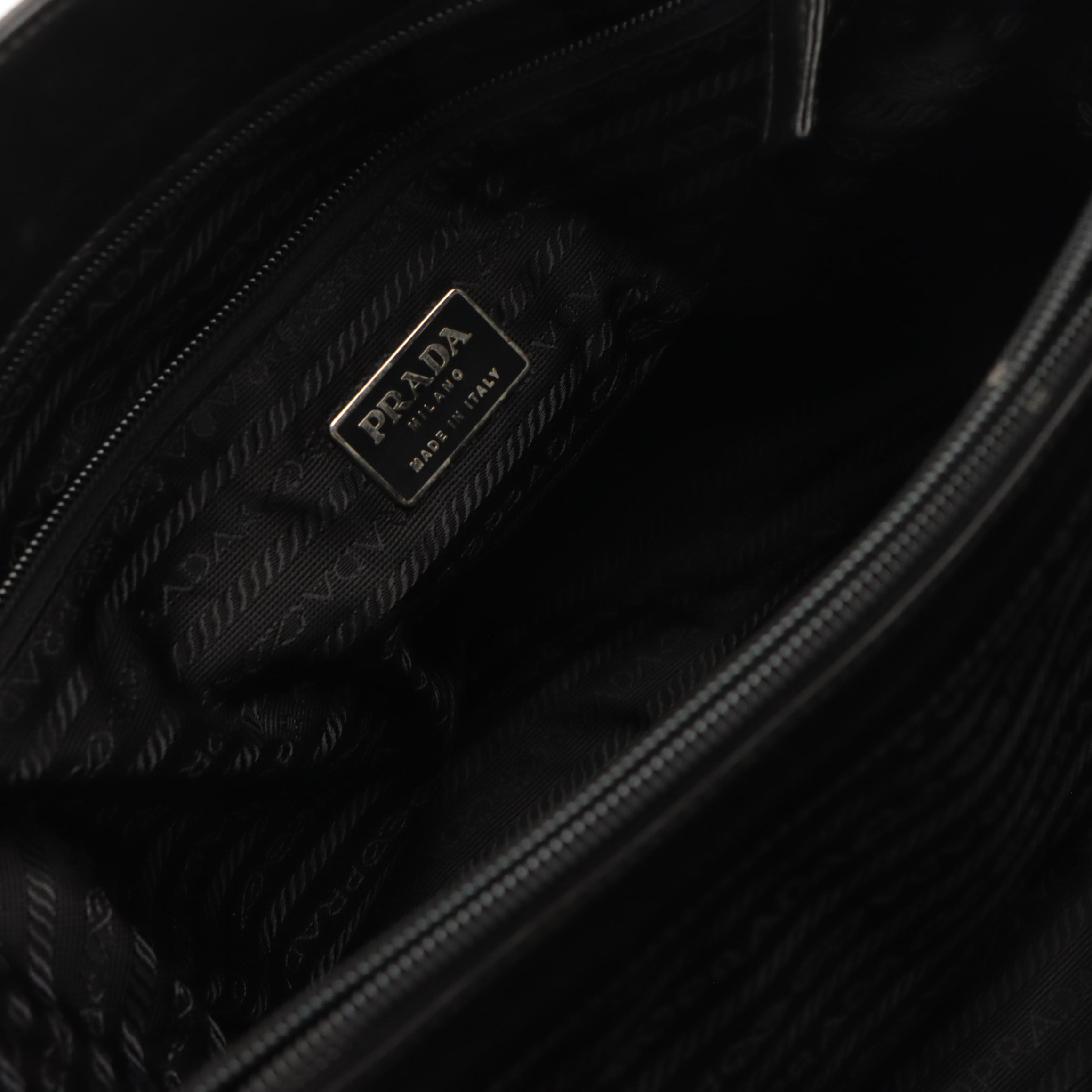 Prada Black Nappa Leather/Bachelite Shoulder Tote with Interwoven Chain Strap