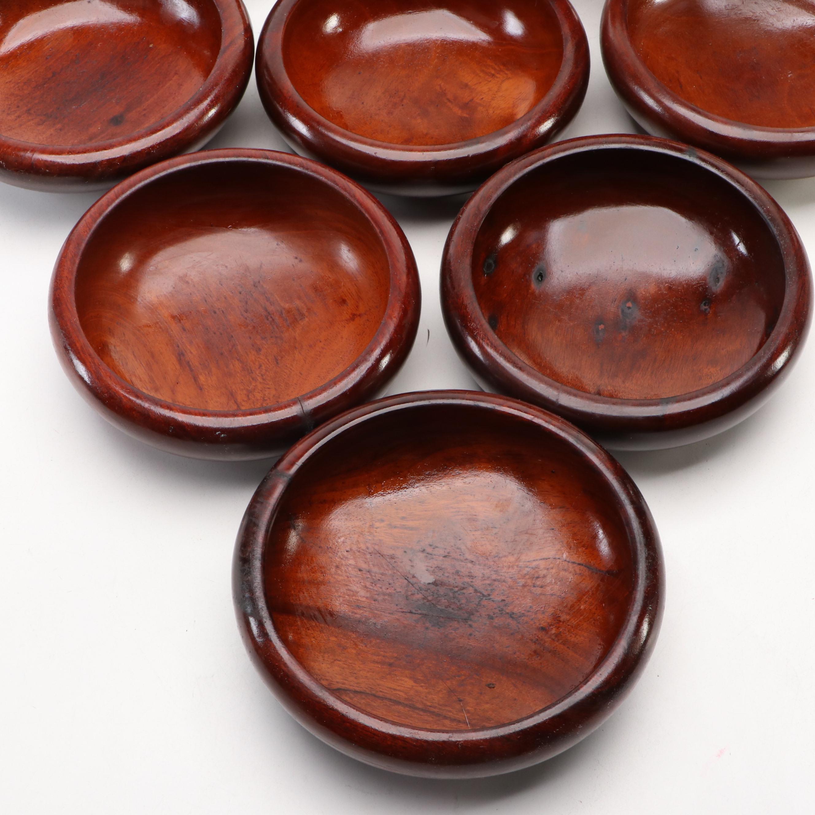 Danish Mid Century Modern Teak Candlesticks with Wooden Bowls, Vintage