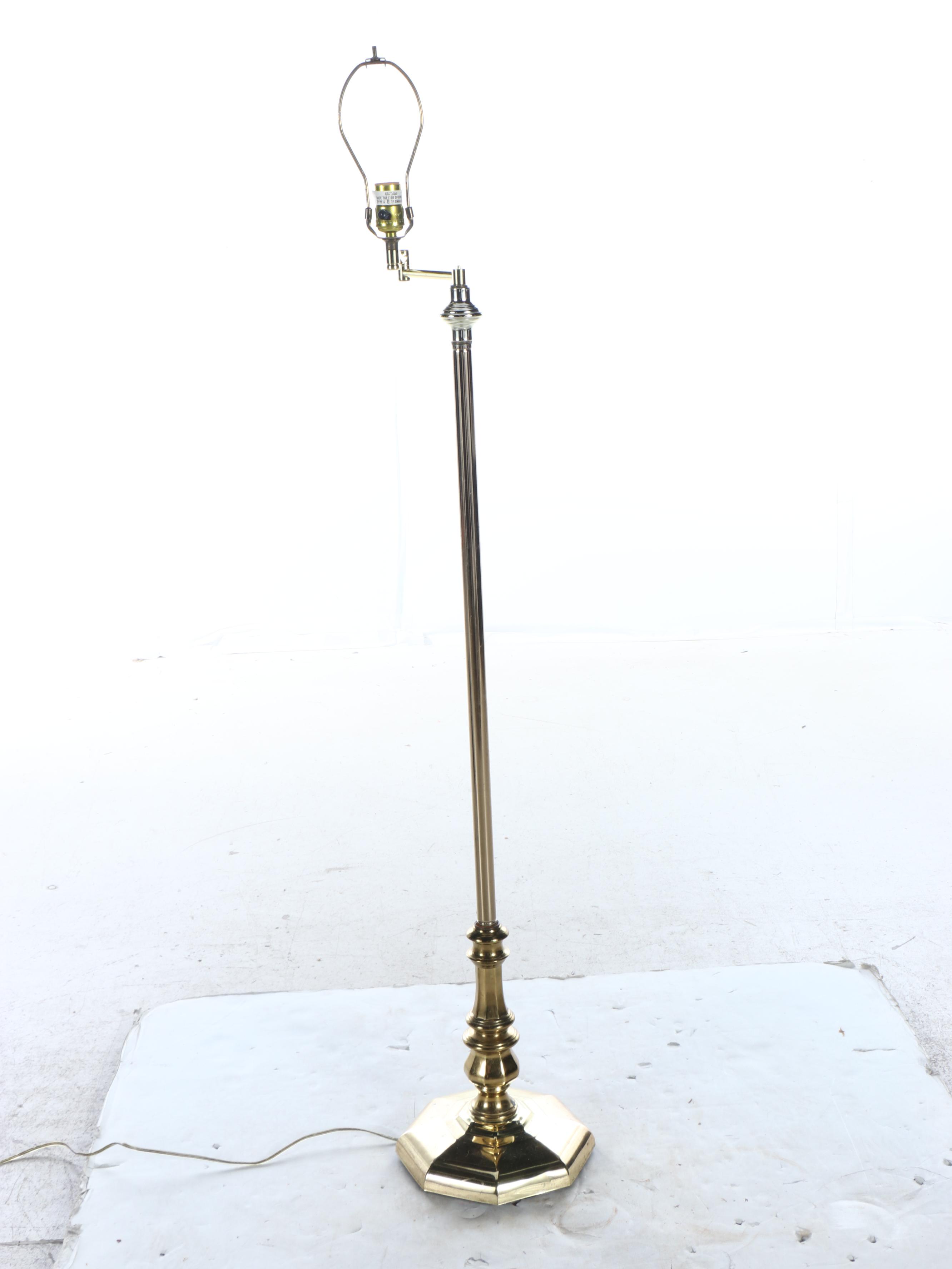 Octagonal Metal Swing Arm Floor Lamp with Accordion Pleat Fabric Shade